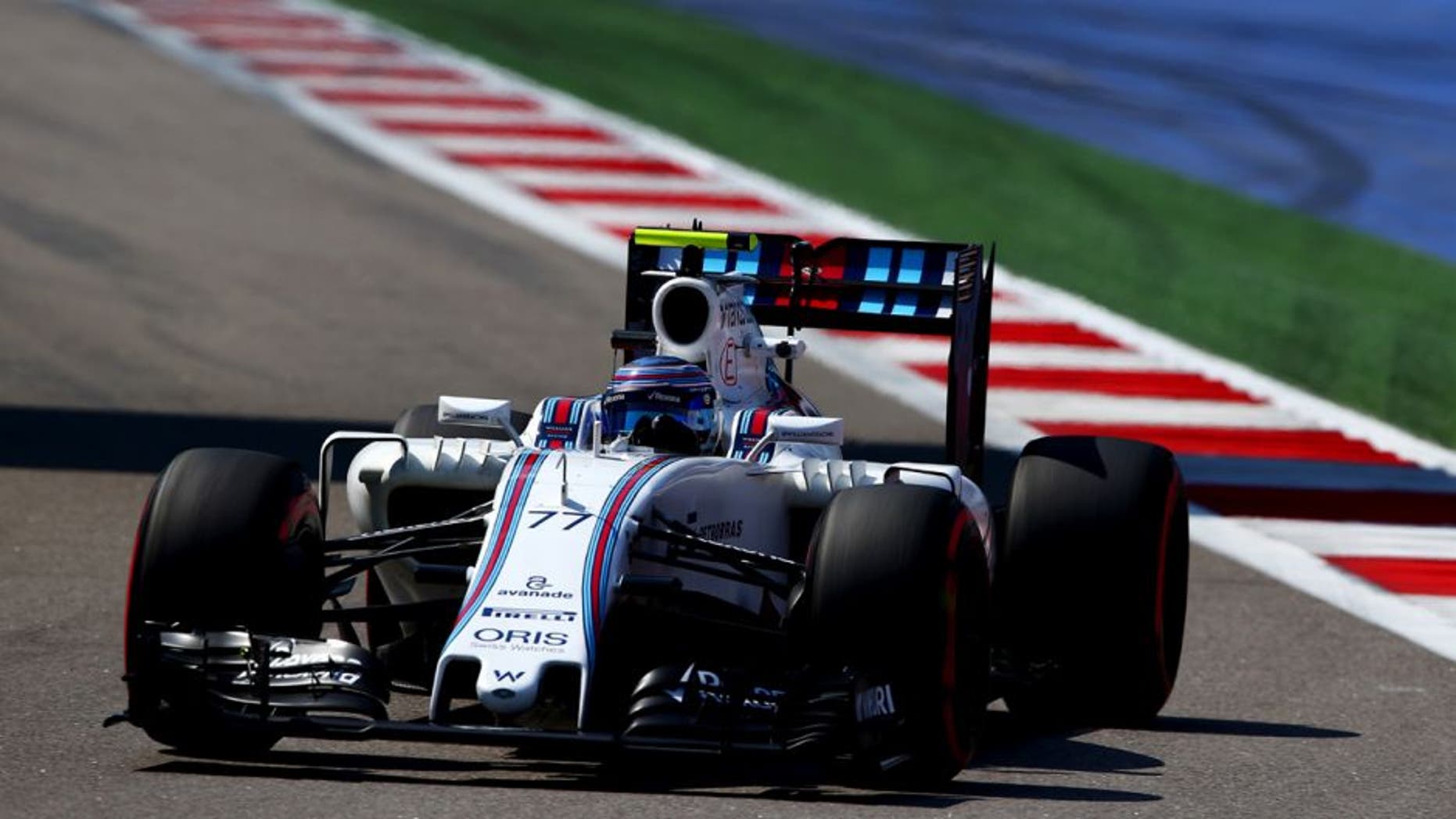 SOCHI, RUSSIA - APRIL 29: Valtteri Bottas of Finland driving the (77) Williams Martini Racing Williams FW38 Mercedes PU106C Hybrid turbo on track during practice for the Formula One Grand Prix of Russia at Sochi Autodrom on April 29, 2016 in Sochi, Russia. (Photo by Dan Istitene/Getty Images)