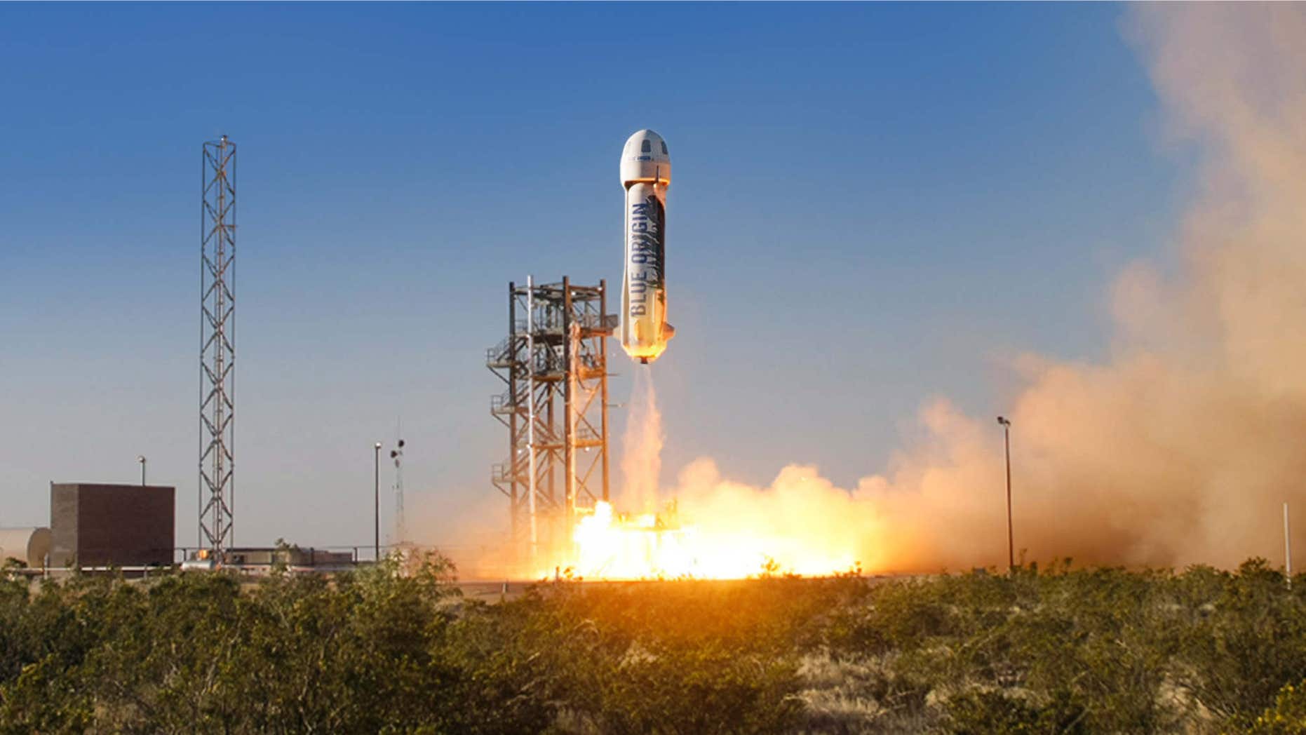 April 29, 2015: The New Shepard space vehicle blasts off on its first developmental test flight over Blue Origin's west Texas Launch Site.