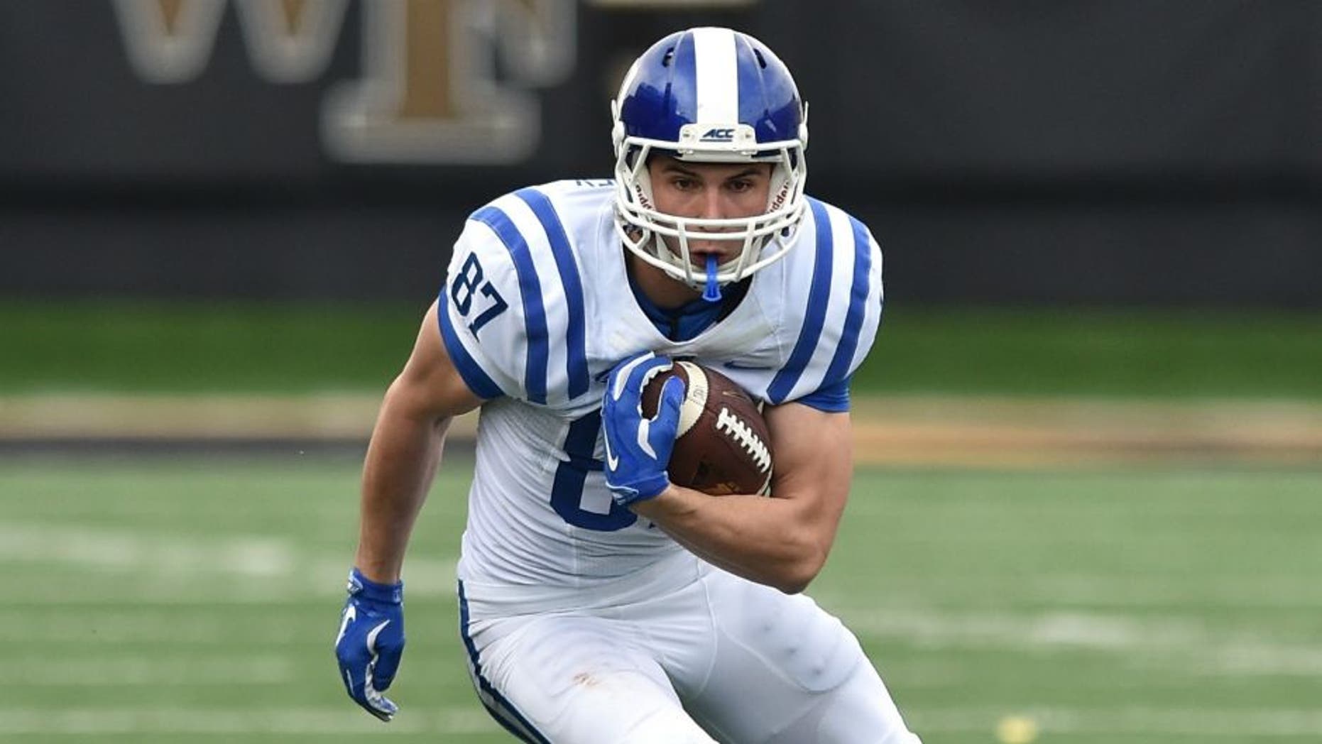 WINSTON-SALEM, NC - NOVEMBER 28: Max McCaffrey #87 of the Duke Blue Devils runs with the ball against the Wake Forest Demon Deacons at BB&T Field on November 28, 2015 in Winston-Salem, North Carolina. Duke defeated Wake Forest 27-21. (Photo by Lance King/Getty Images)
