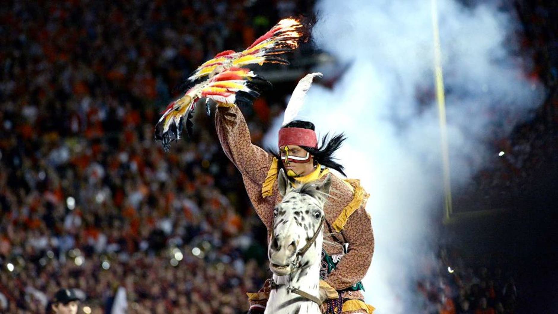 Jan 6, 2014; Pasadena, CA, USA; The Florida State Seminoles mascot enters the field before the first half of the 2014 BCS National Championship game against Auburn Tigers at the Rose Bowl. Mandatory Credit: Richard Mackson-USA TODAY Sports