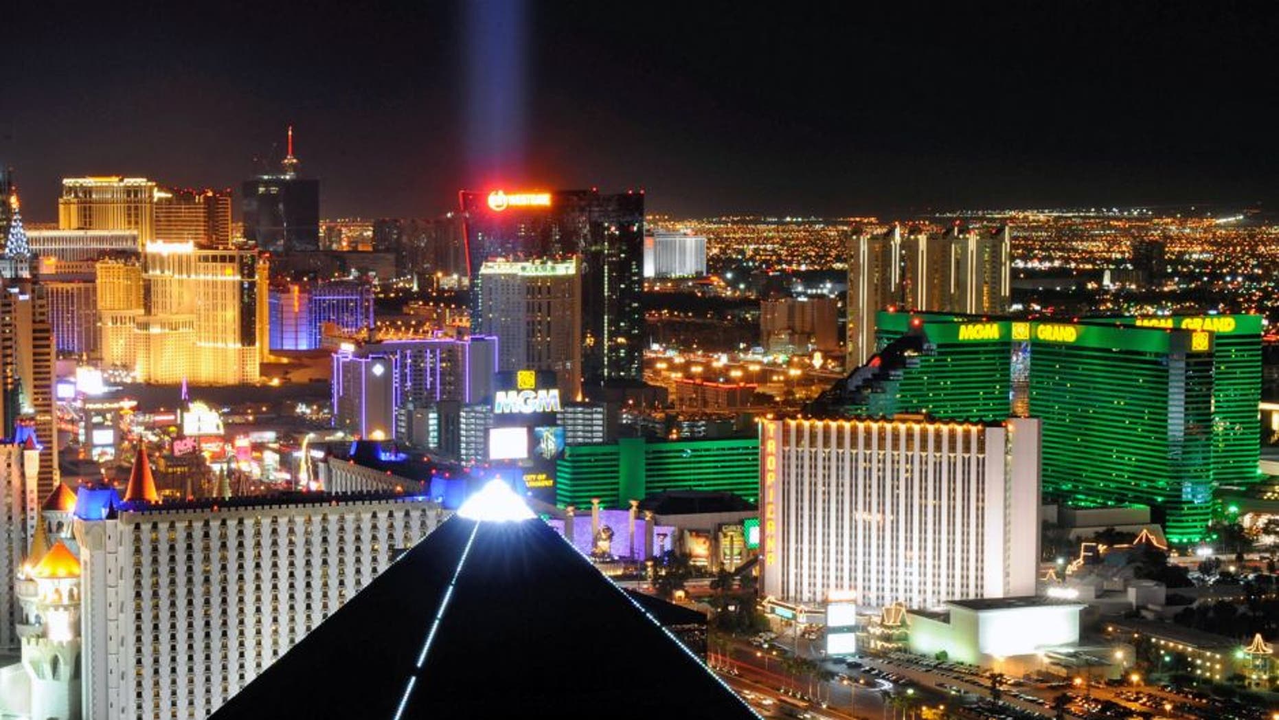 LAS VEGAS - MARCH 27: A view of the Las Vegas Strip seen before Earth Hour from Mix at THEhotel at Mandalay Bay March 27, 2010 in Las Vegas, Nevada. Hotel-casinos in Las Vegas turned off marquees and non-essential exterior lighting to participate in Earth Hour, a global initiative by the World Wildlife Fund to focus attention on the threat of climate change. (Photo by Ethan Miller/Getty Images)