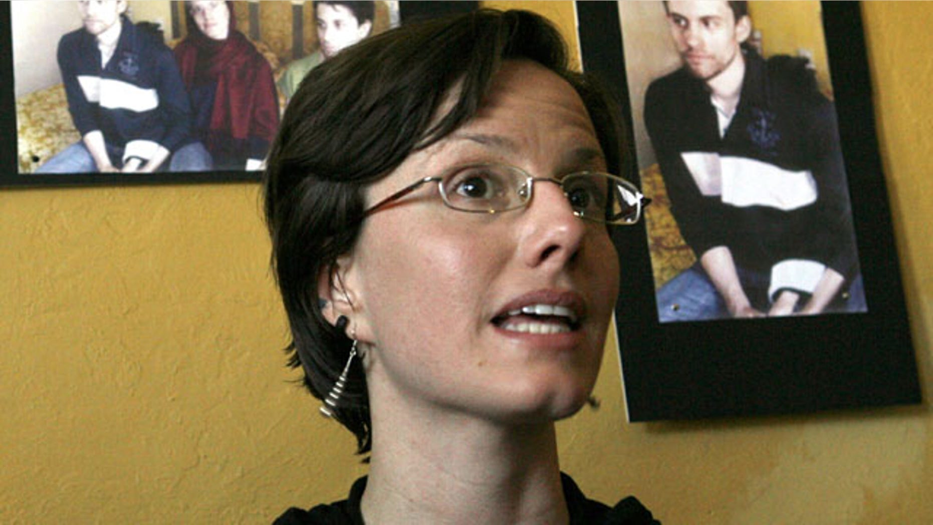 This Oct. 9, 2010, file photo shows Sarah Shourd speaking to the media in Oakland, Calif.