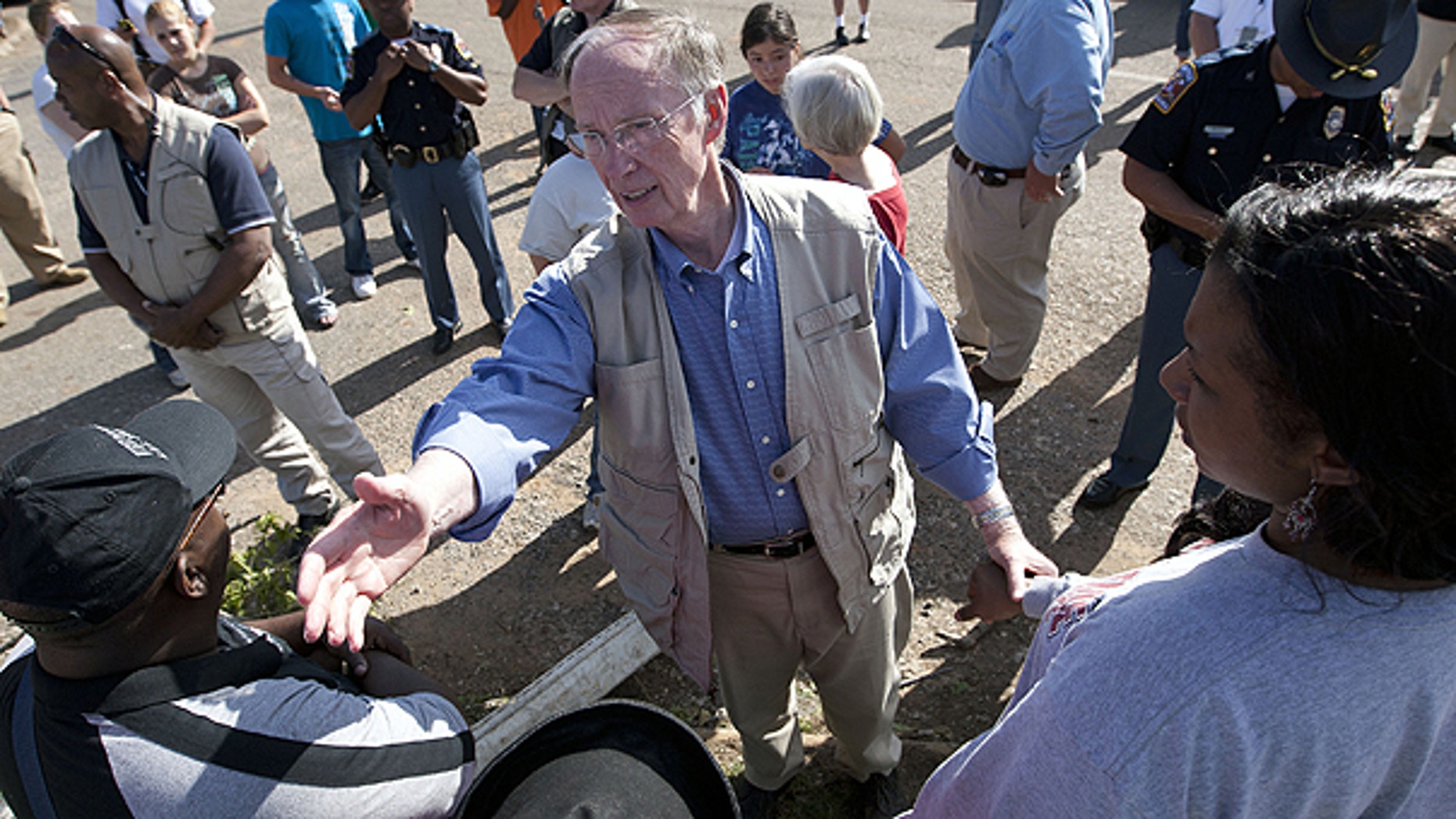 April 28: Alabama Gov. Robert Bentley visits with residents in Tuscaloosa, Ala., who lost their homes in a tornado strike.