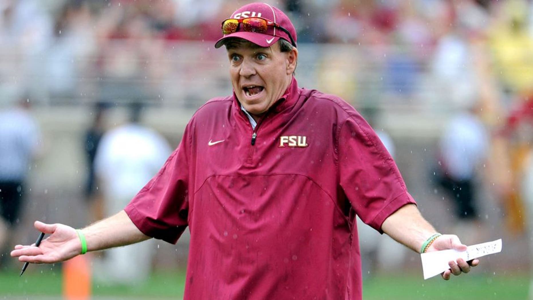 Apr 11, 2015; Tallahassee, FL, USA; Florida State Seminoles head coach Jimbo Fisher during the spring game at Doak Campbell Stadium. Mandatory Credit: Melina Vastola-USA TODAY Sports