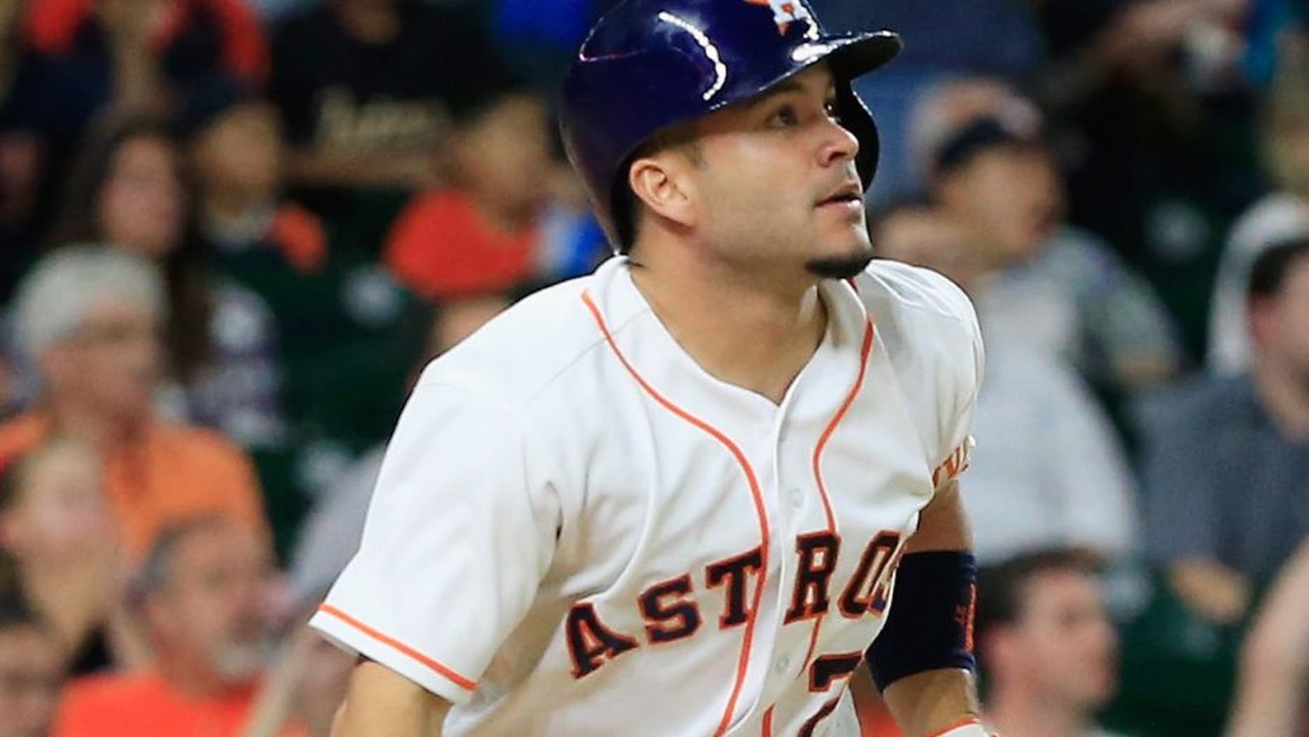 HOUSTON, TX - MAY 04: Jose Altuve #27 of the Houston Astros connects on a two-run double in the fifth inning during their game against the Minnesota Twins at Minute Maid Park on May 4, 2016 in Houston, Texas. (Photo by Scott Halleran/Getty Images)