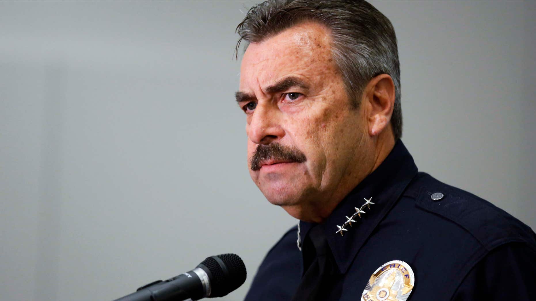 Feb. 4, 2014: Los Angeles Police Chief Charlie Beck speaks during a news conference at LAPD headquarters in downtown Los Angeles.