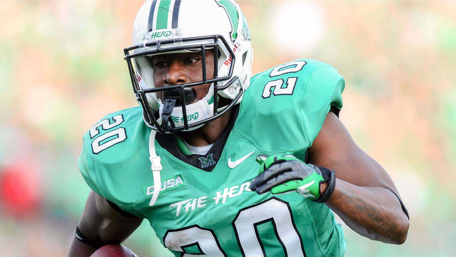 Sept. 7, 2013: Marshall football player Steward Butler runs for a touchdown against Gardner-Webb in an NCAA college football gamen in Huntington, W.Va.