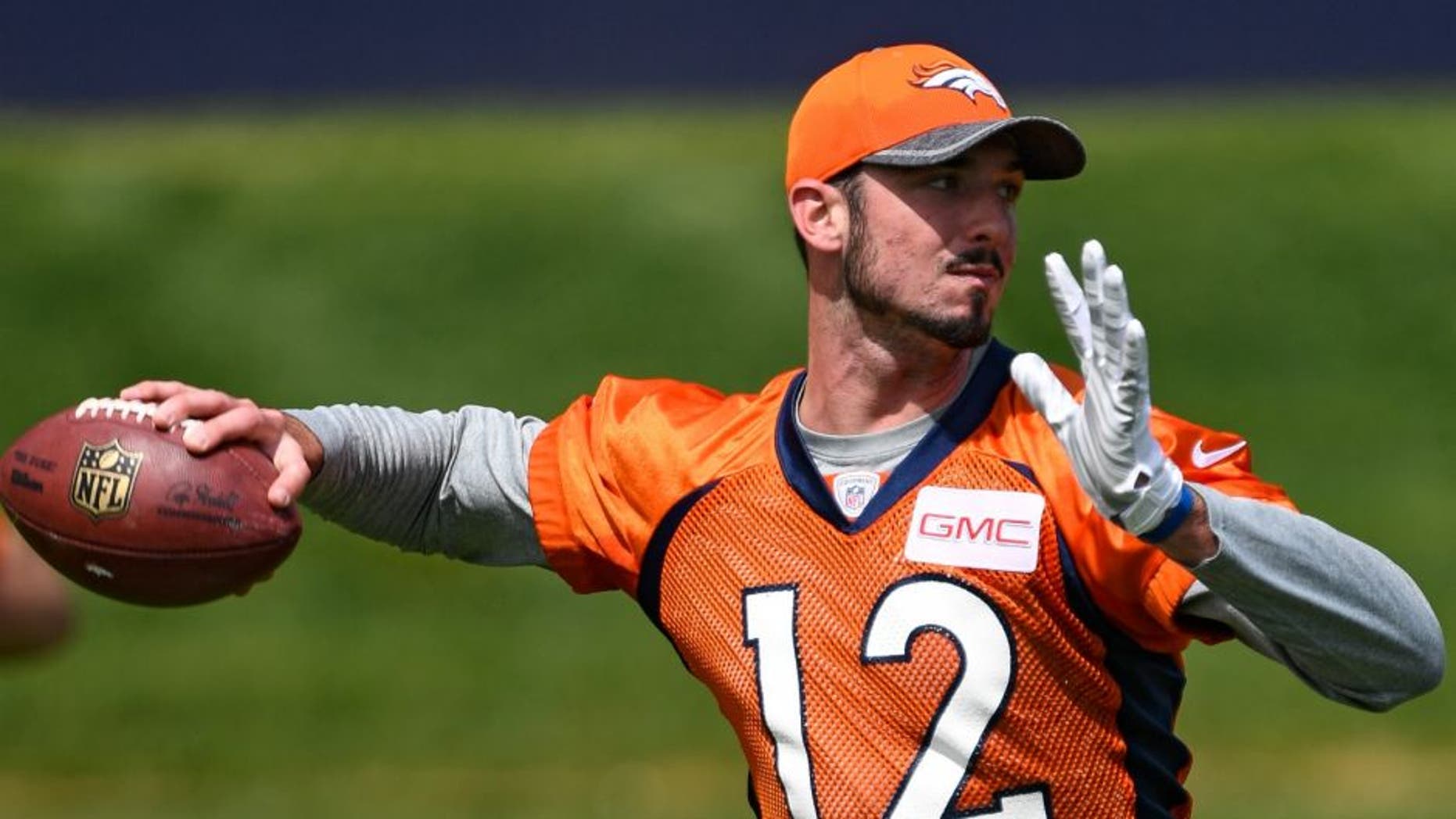 ENGLEWOOD, CO - MAY 06: Denver Broncos quarterback Paxton Lynch (12) looks to throw a pass during rookie minicamp May 6, 2016 at UCHealth Training Facility. (Photo By John Leyba/The Denver Post via Getty Images)