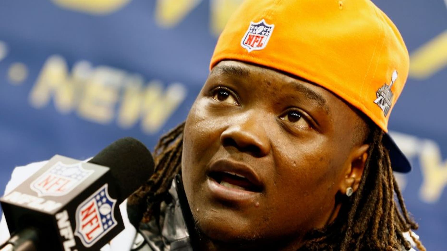 NEWARK, NJ - JANUARY 28: Outside linebacker Danny Trevathan #59 of the Denver Broncos talks with the media during Super Bowl XLVIII Media Day at the Prudential Center on January 28, 2014 in Newark, New Jersey. Super Bowl XLVIII will be played between the Seattle Seahawks and the Denver Broncos on February 2. (Photo by Jeff Zelevansky/Getty Images)