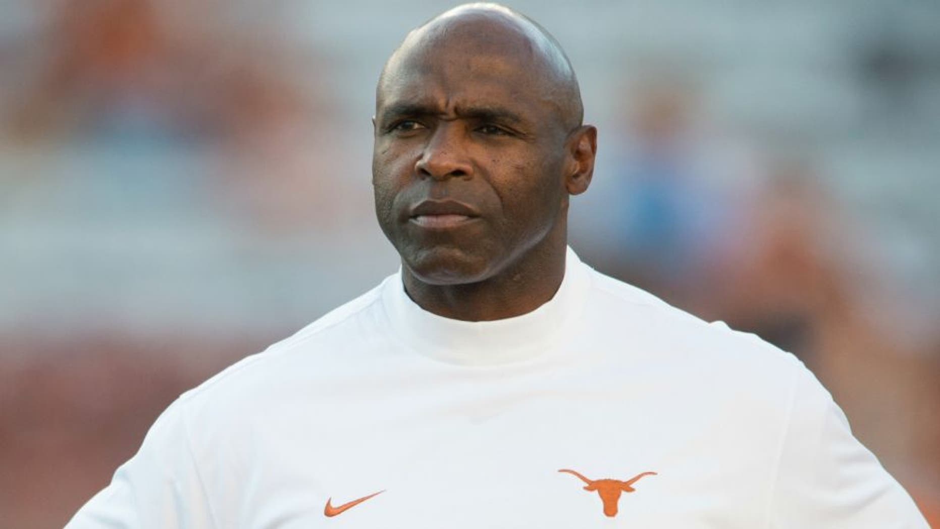 AUSTIN, TX - SEPTEMBER 12: Texas Longhorns head coach Charlie Strong looks on before kickoff against the Rice Owls on September 12, 2015 at Darrell K Royal-Texas Memorial Stadium in Austin, Texas. (Photo by Cooper Neill/Getty Images) *** Local Caption *** Charlie Strong
