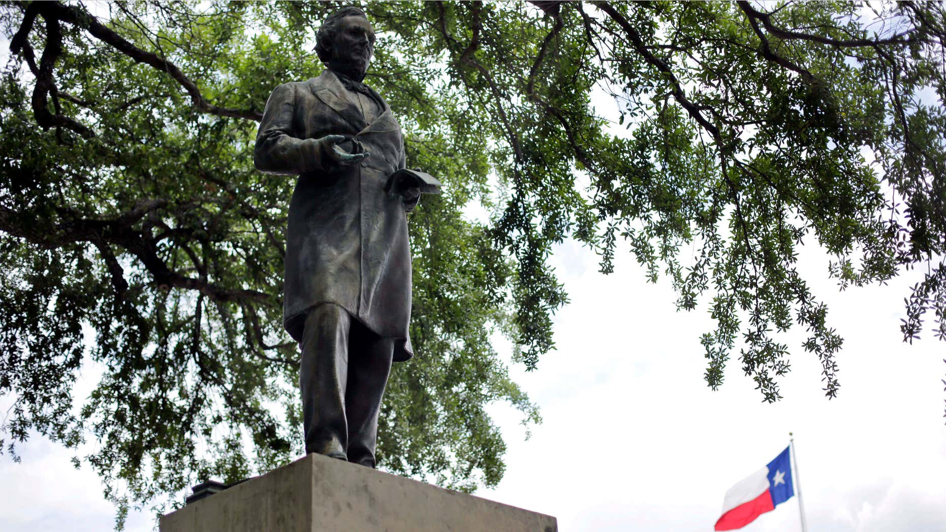 May 5, 2015: A statue of Jefferson Davis is seen on the University of Texas campus.