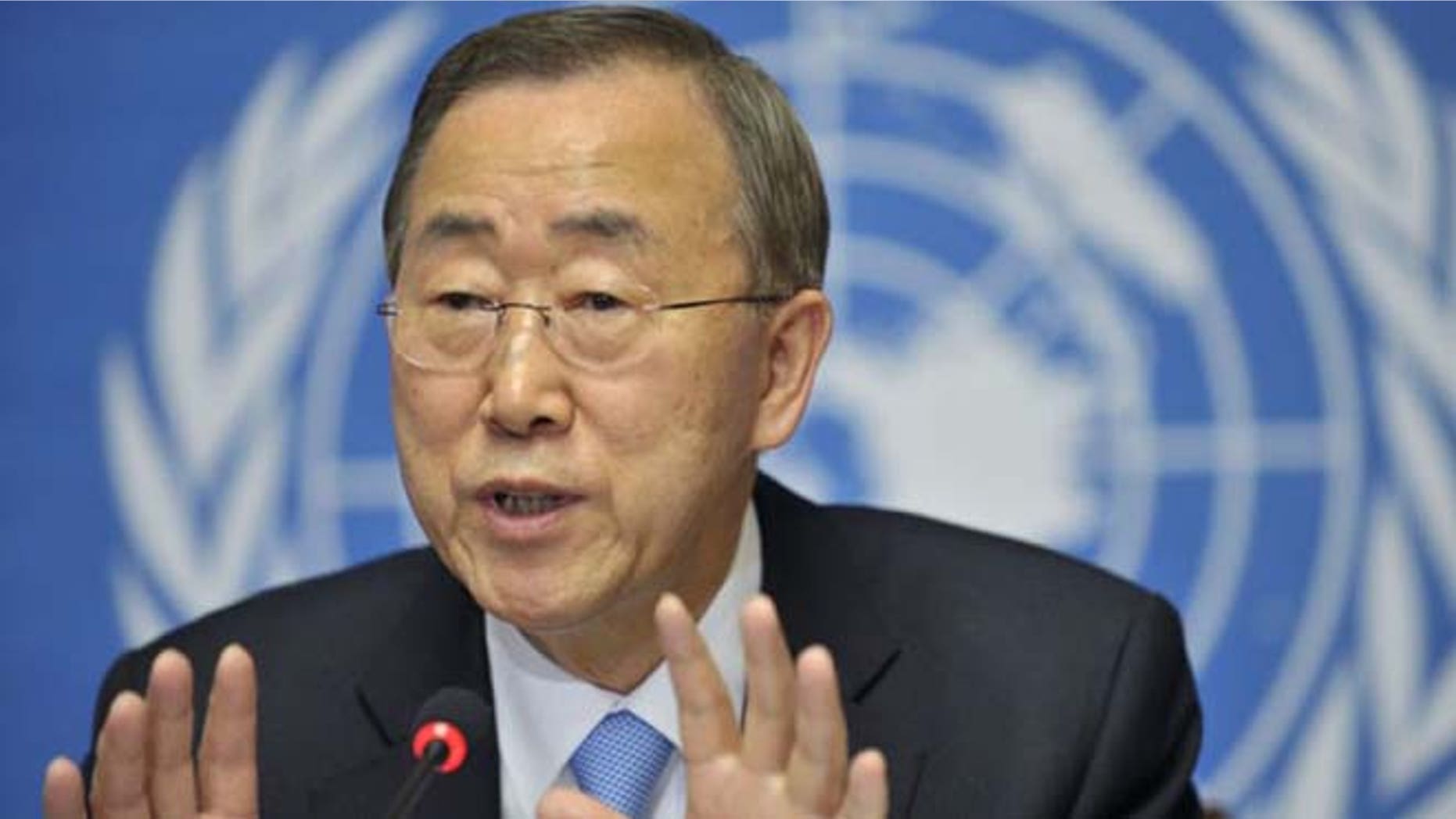 United Nations Secretary-General Ban Ki-moon speaks during a press conference at the European headquarters of the United Nations in Geneva, Switzerland. (AP)