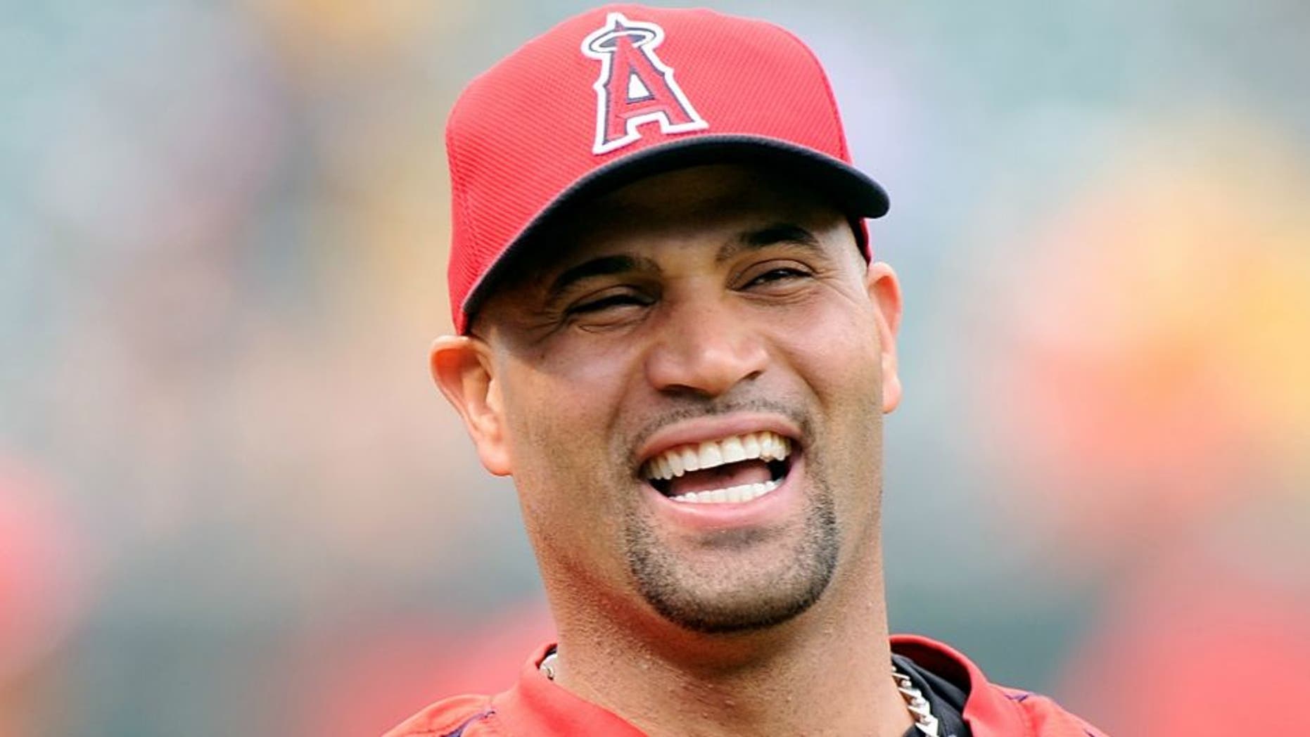 BALTIMORE, MD - MAY 15: Albert Pujols #5 of the Los Angeles Angels warms up before the game against the Baltimore Orioles at Oriole Park at Camden Yards on May 15, 2015 in Baltimore, Maryland. (Photo by G Fiume/Getty Images)