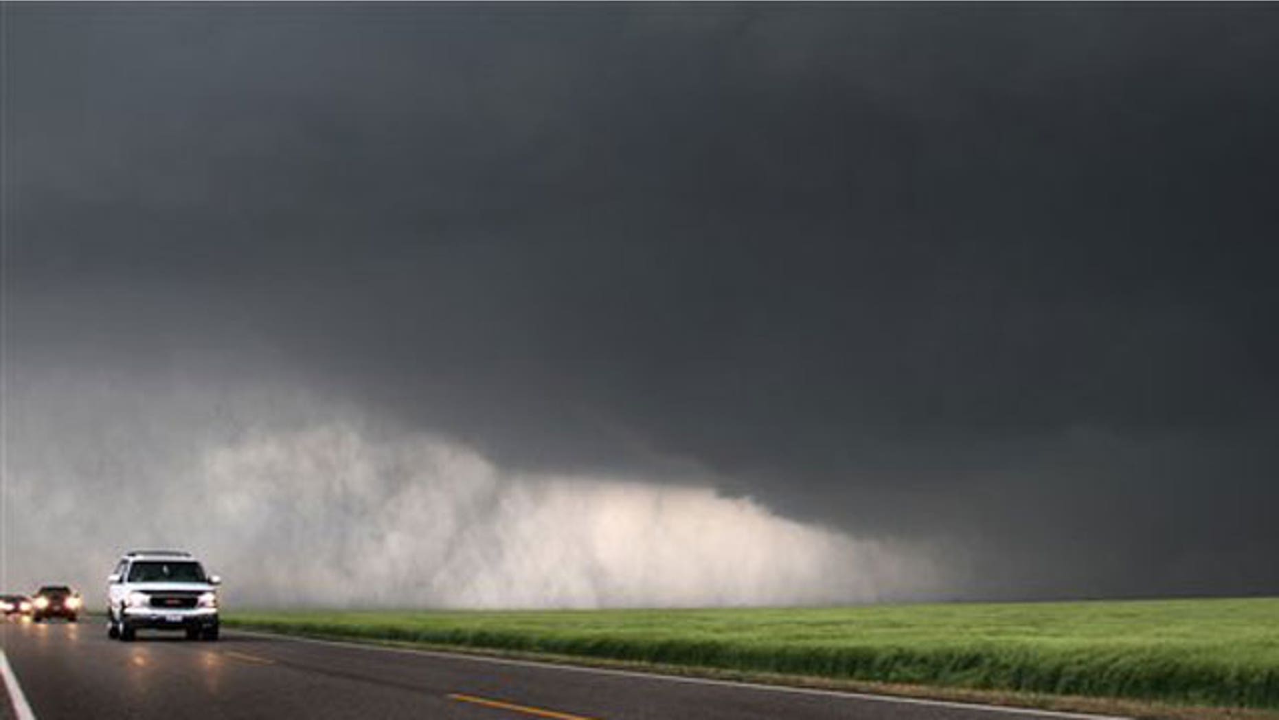 May 10: a super cell storm gains strength as it moves Northeast six miles from Wakita, Okla.