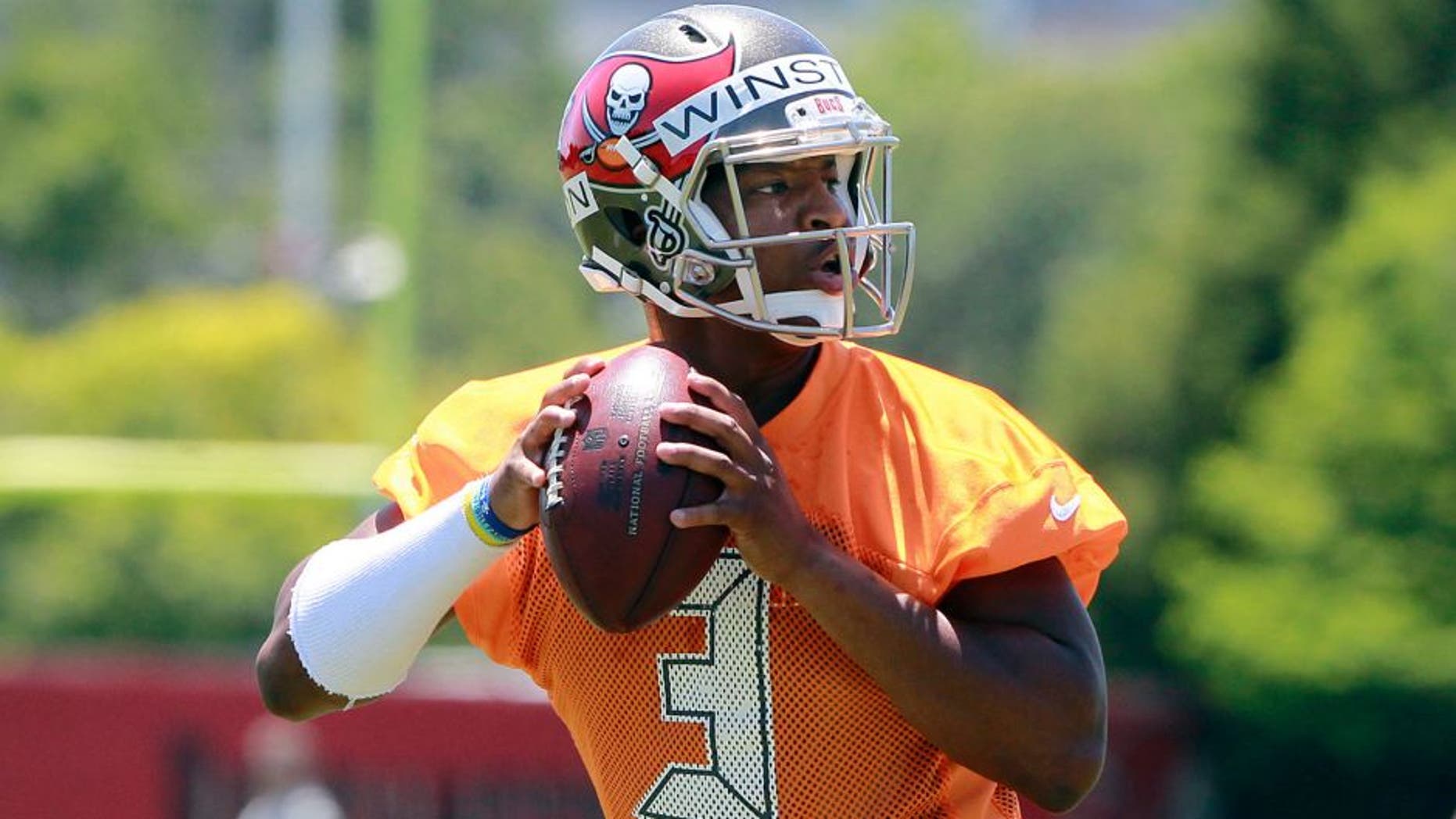 May 8, 2015; Tampa, FL, USA; Tampa Bay Buccaneers quarterback Jameis Winston (3) works out for rookie mini camp at One Buc Place. Mandatory Credit: Kim Klement-USA TODAY Sports