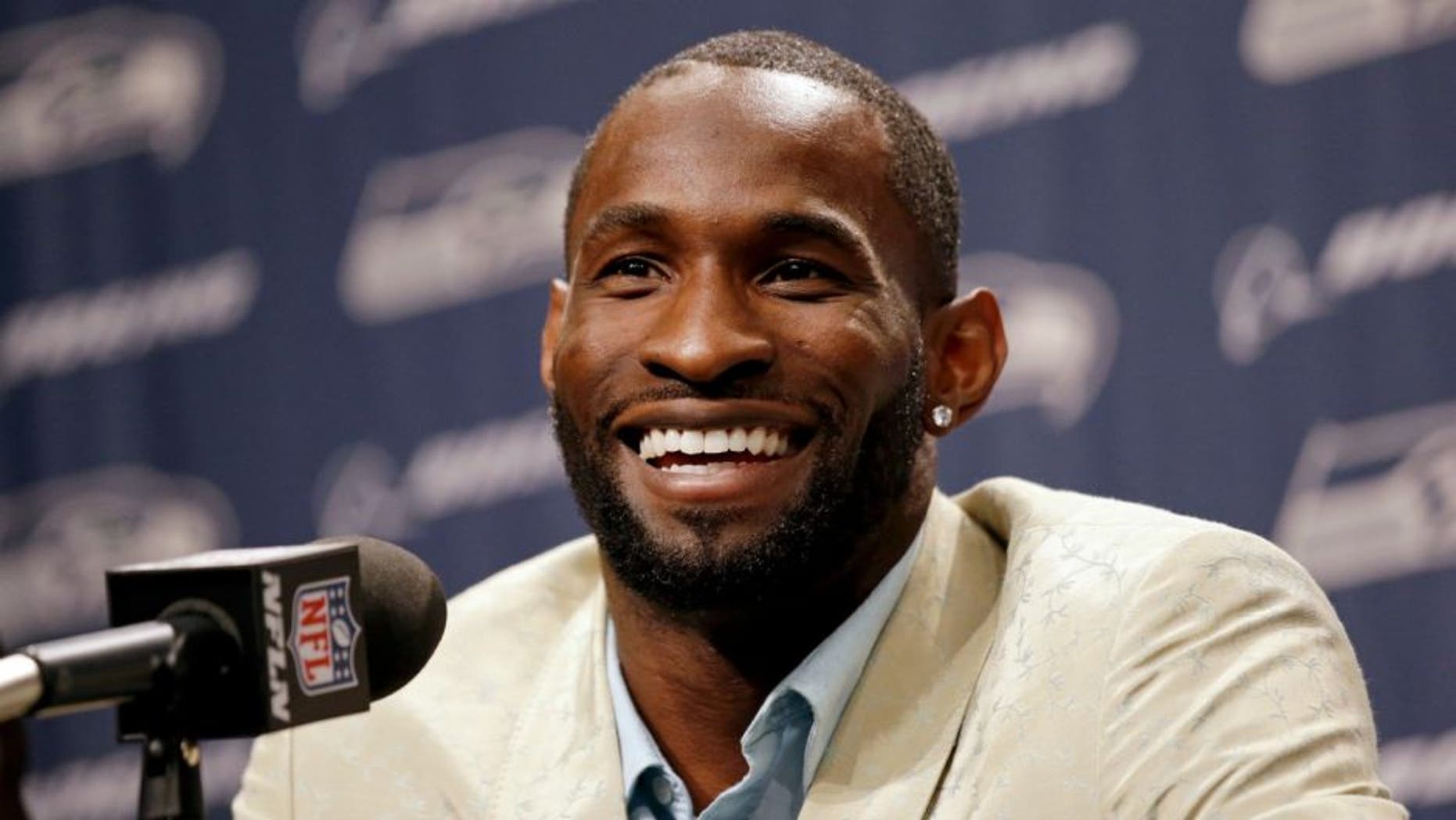 Seattle Seahawks' Ricardo Lockette speaks at a news conference while announcing his retirement at the team's football training facility Thursday, May 12, 2016, in Renton, Wash. (AP Photo/Elaine Thompson)