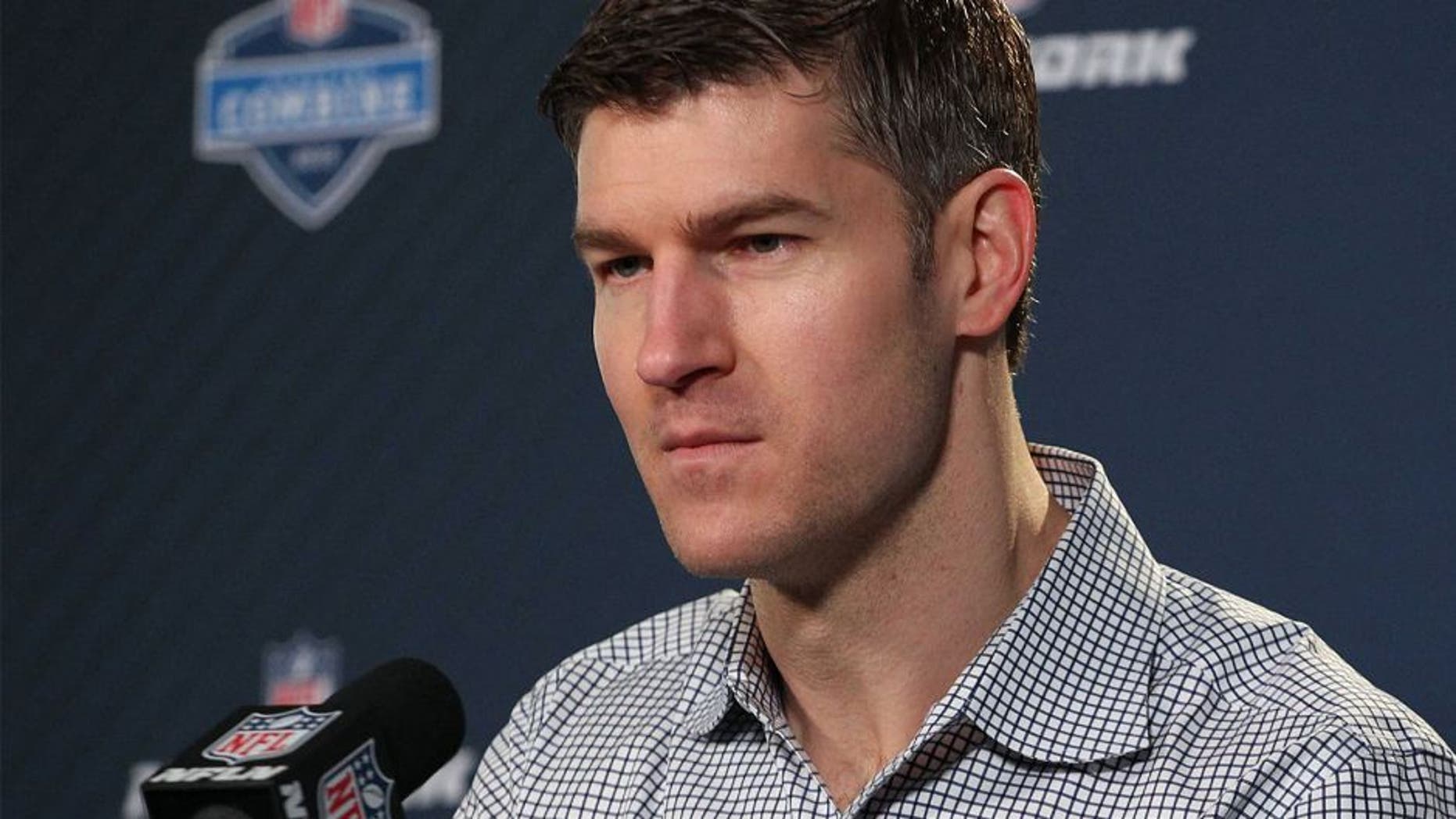 Feb 18, 2015; Indianapolis, IN, USA; Chicago Bears general manager Ryan Pace speaks at a press conference during the 2015 NFL Combine at Lucas Oil Stadium. Mandatory Credit: Brian Spurlock-USA TODAY Sports