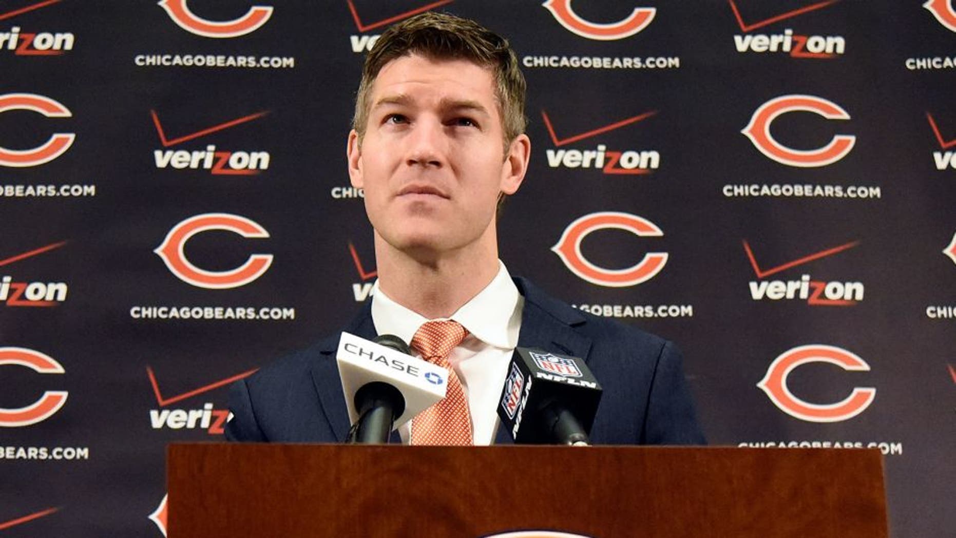 CHICAGO, IL- JANUARY 19: Chicago Bears general manager Ryan Pace introduces new head coach John Fox on January 19, 2015 at Halas Hall in Lake Forest, Illinois. (Photo by David Banks/Getty Images)