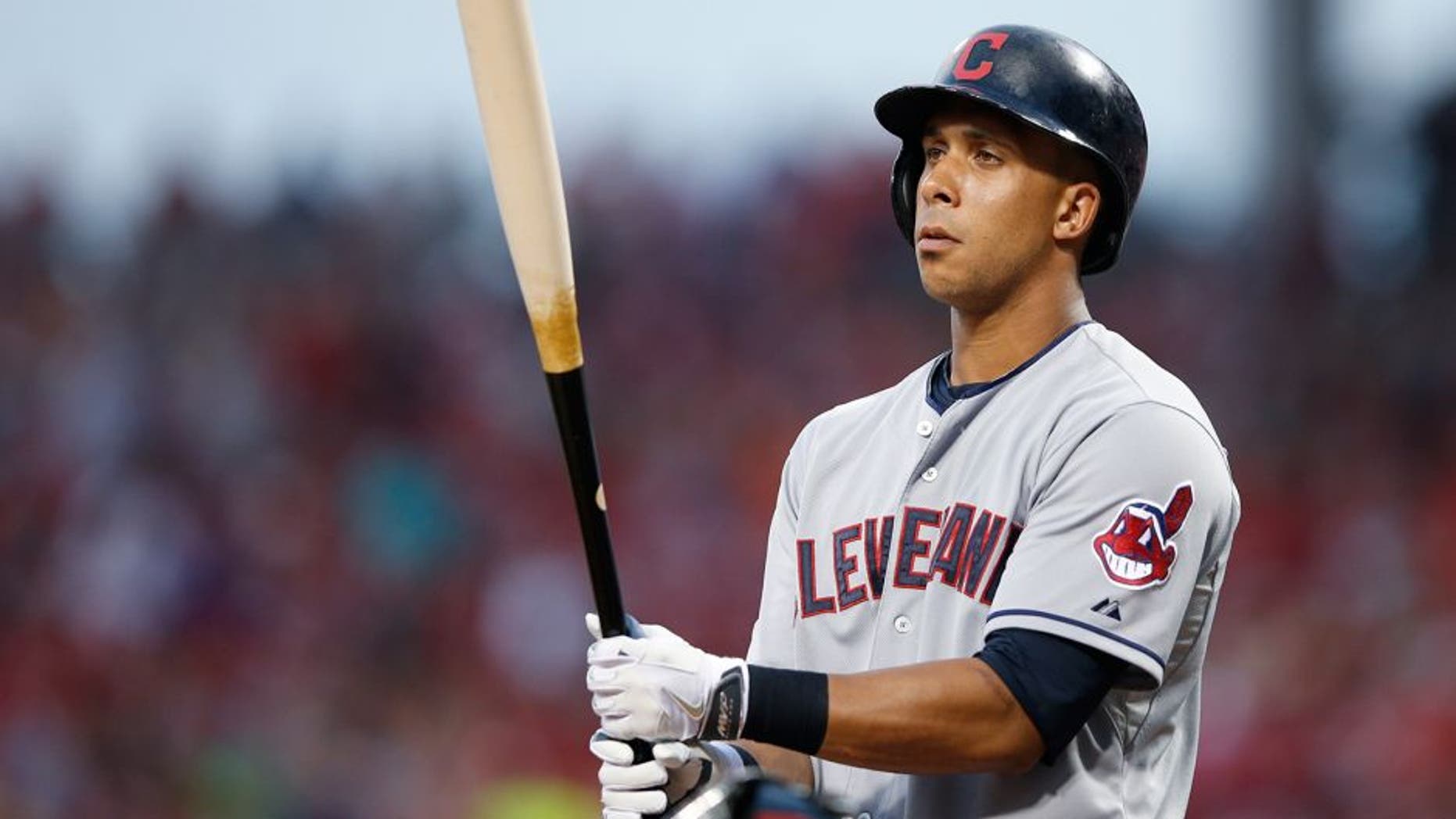 CINCINNATI, OH - JULY 17: Michael Brantley #23 of the Cleveland Indians looks on before batting against the Cincinnati Reds during the game at Great American Ball Park on July 17, 2015 in Cincinnati, Ohio. The Reds defeated the Indians 6-1. (Photo by Joe Robbins/Getty Images)