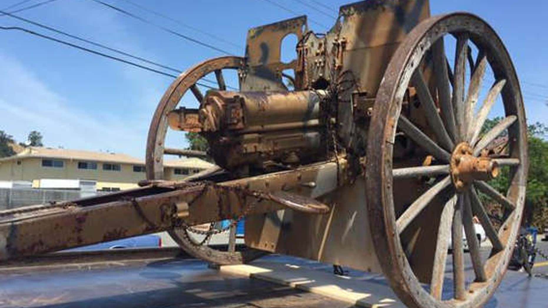 Picture shows the cannon that was stolen from a California veterans hall.