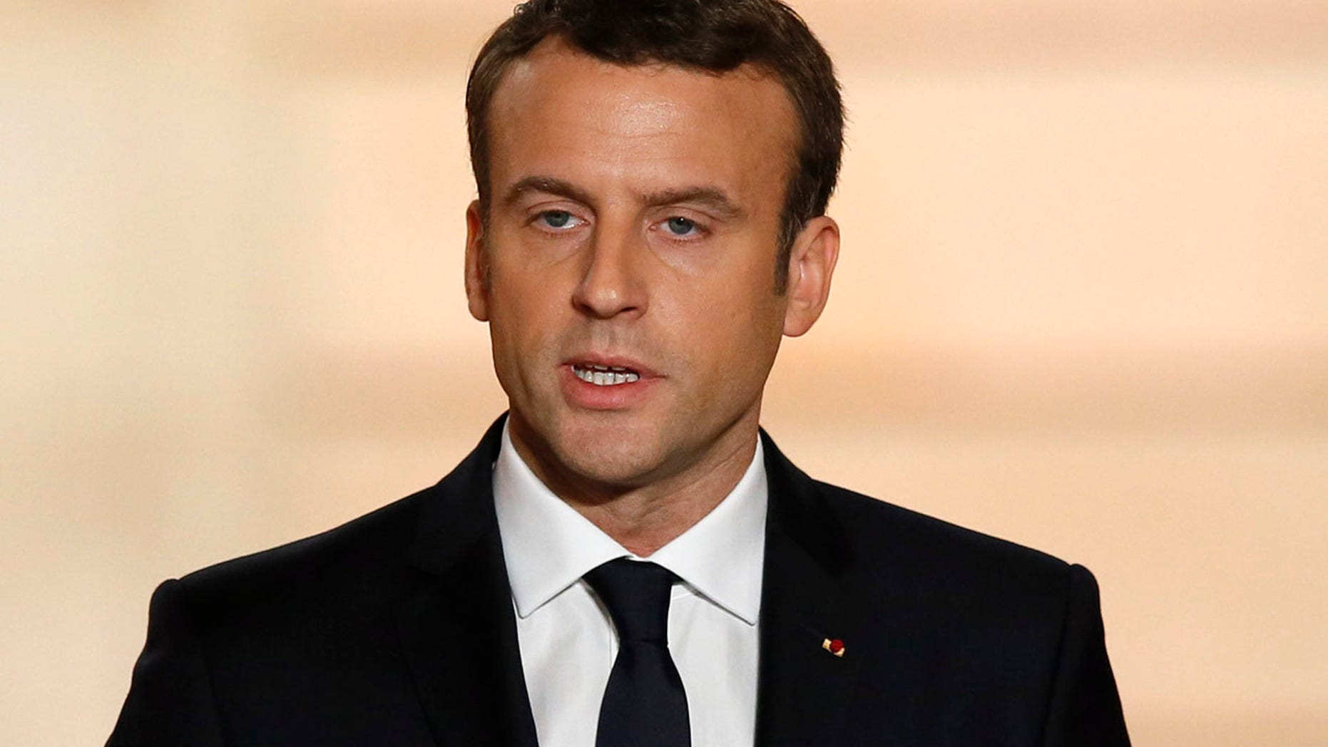 New French President Emmanuel Macron delivers a speech during his inauguration at the Elysee Palace in Paris, Sunday, May 14, 2017.