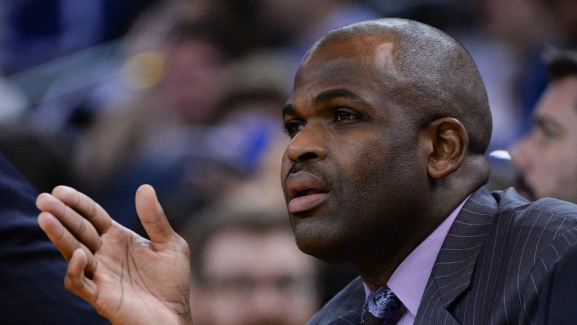 January 20, 2014; Oakland, CA, USA; Indiana Pacers associate head coach Nate McMillan during the third quarter against the Golden State Warriors at Oracle Arena. The Pacers defeated the Warriors 102-94. Mandatory Credit: Kyle Terada-USA TODAY Sports
