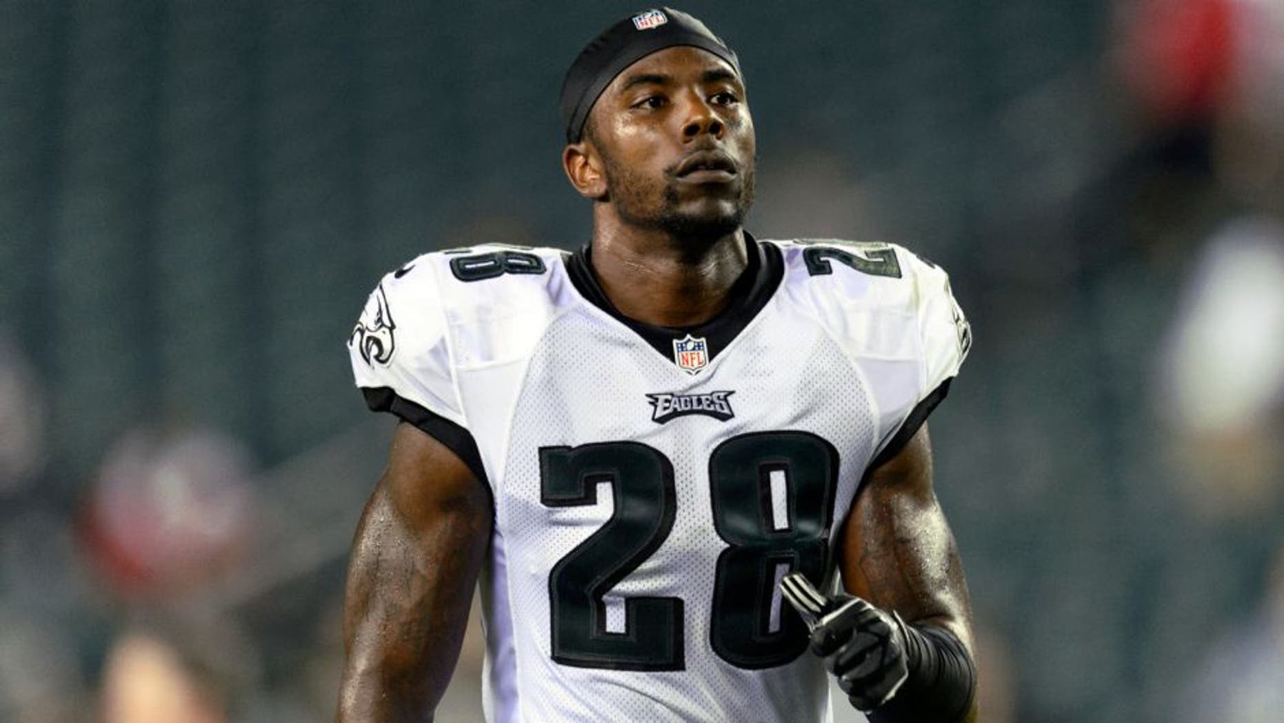 Aug 9, 2013; Philadelphia, PA, USA; Philadelphia Eagles safety Earl Wolff (28) after playing the New England Patriots at Lincoln Financial Field. The Patriots defeated the Eagles 31-22. Mandatory Credit: Howard Smith-USA TODAY Sports