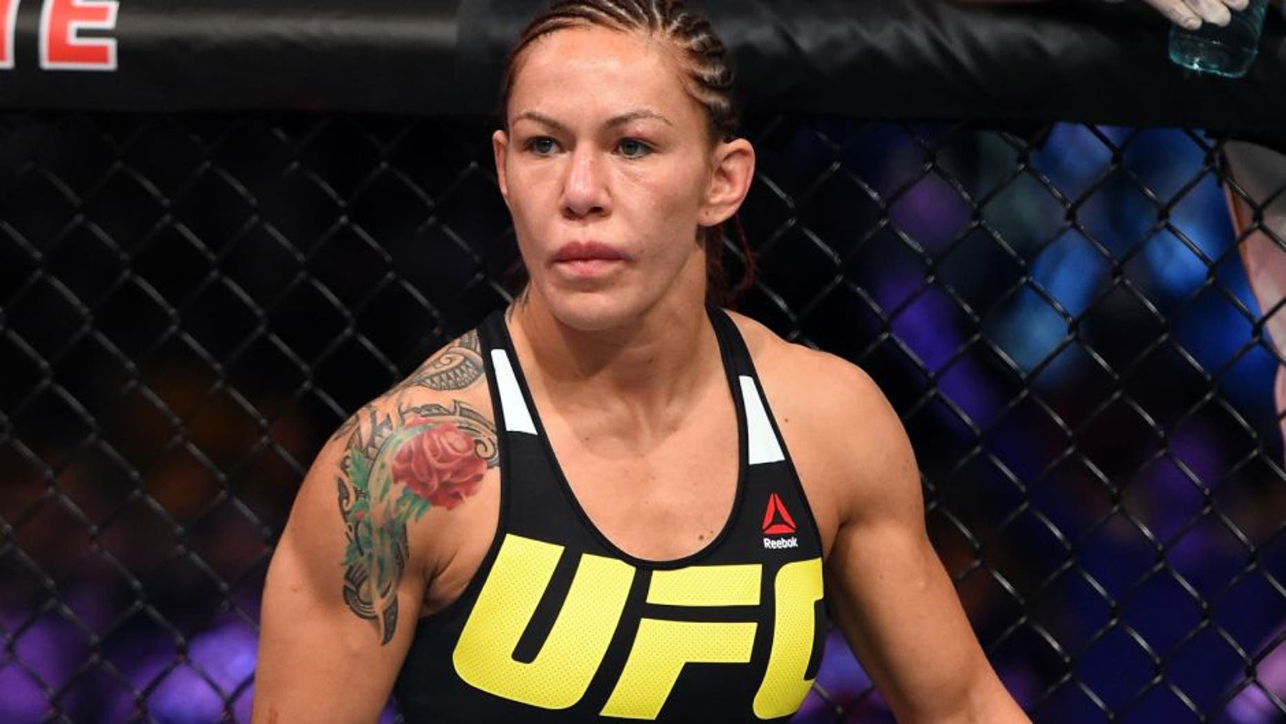 CURITIBA, BRAZIL - MAY 14: Cristiane 'Cyborg' Justino of Brazil stands in her corner before facing Leslie Smith in their women's catchweight bout during the UFC 198 event at Arena da Baixada stadium on May 14, 2016 in Curitiba, Parana, Brazil. (Photo by Josh Hedges/Zuffa LLC/Zuffa LLC via Getty Images)