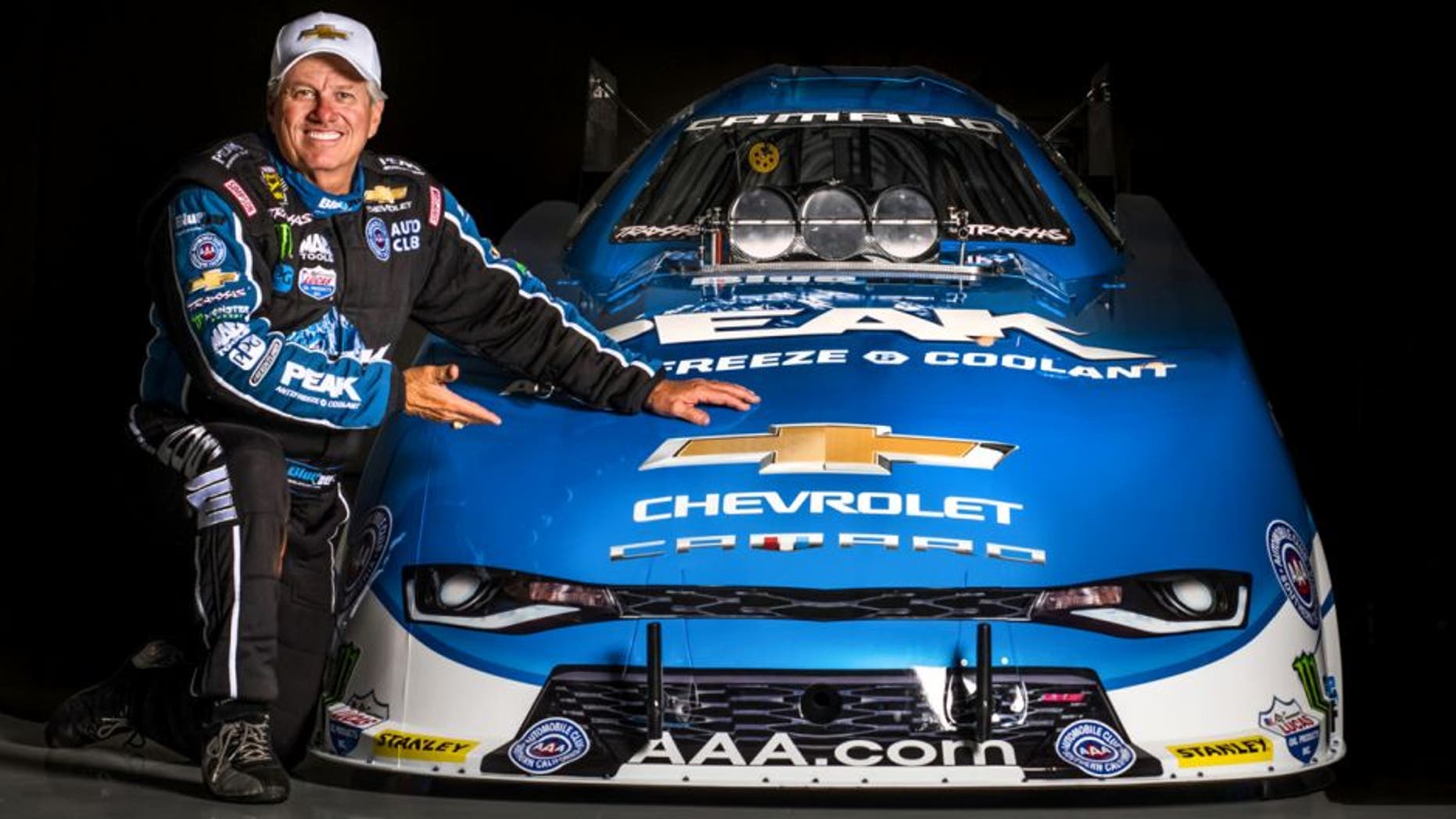 Chevrolet and 16-time NHRA champion John Force unveil the all-new 2016 Camaro SS Funny Car Tuesday, May 17, 2016 in Brownsburg, Indiana. The new Funny Car body is the first based on the sixth-generation Camaro SS. Force will race the new Funny Car this weekend at the NHRA Kansas Nationals in Topeka, Kansas. Forces teammates Courtney Force and Robert Hight will introduce new Camaro SS Funny Cars later this season. (Photo by Eric Meyer for Chevy Racing)