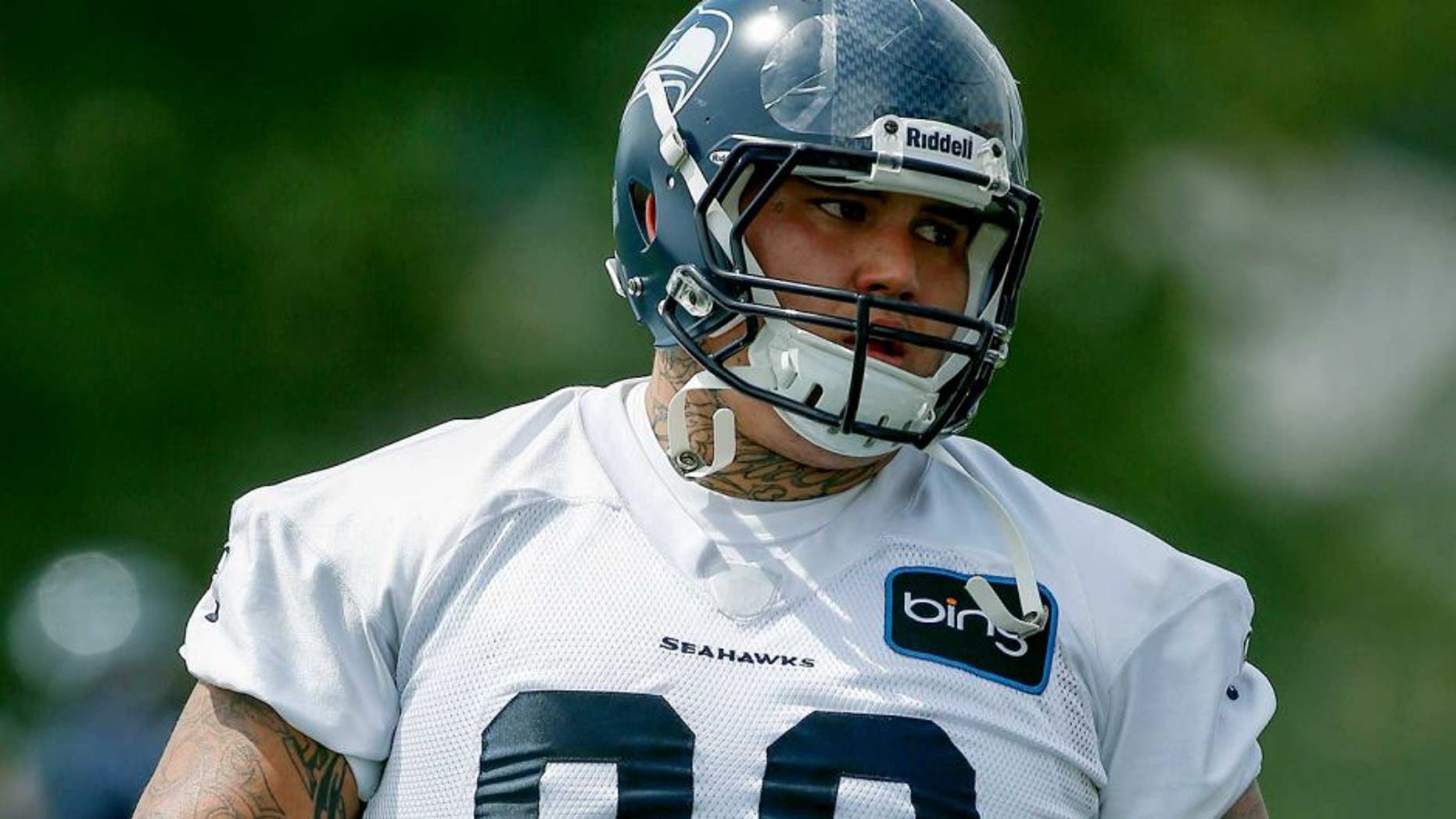 RENTON, WA - MAY 11: Defensive tackle Jesse Williams #90 of the Seattle Seahawks runs through a drill during Rookie Camp at the Virginia Mason Athletic Center on May 11, 2013 in Renton, Washington. (Photo by Otto Greule Jr/Getty Images)