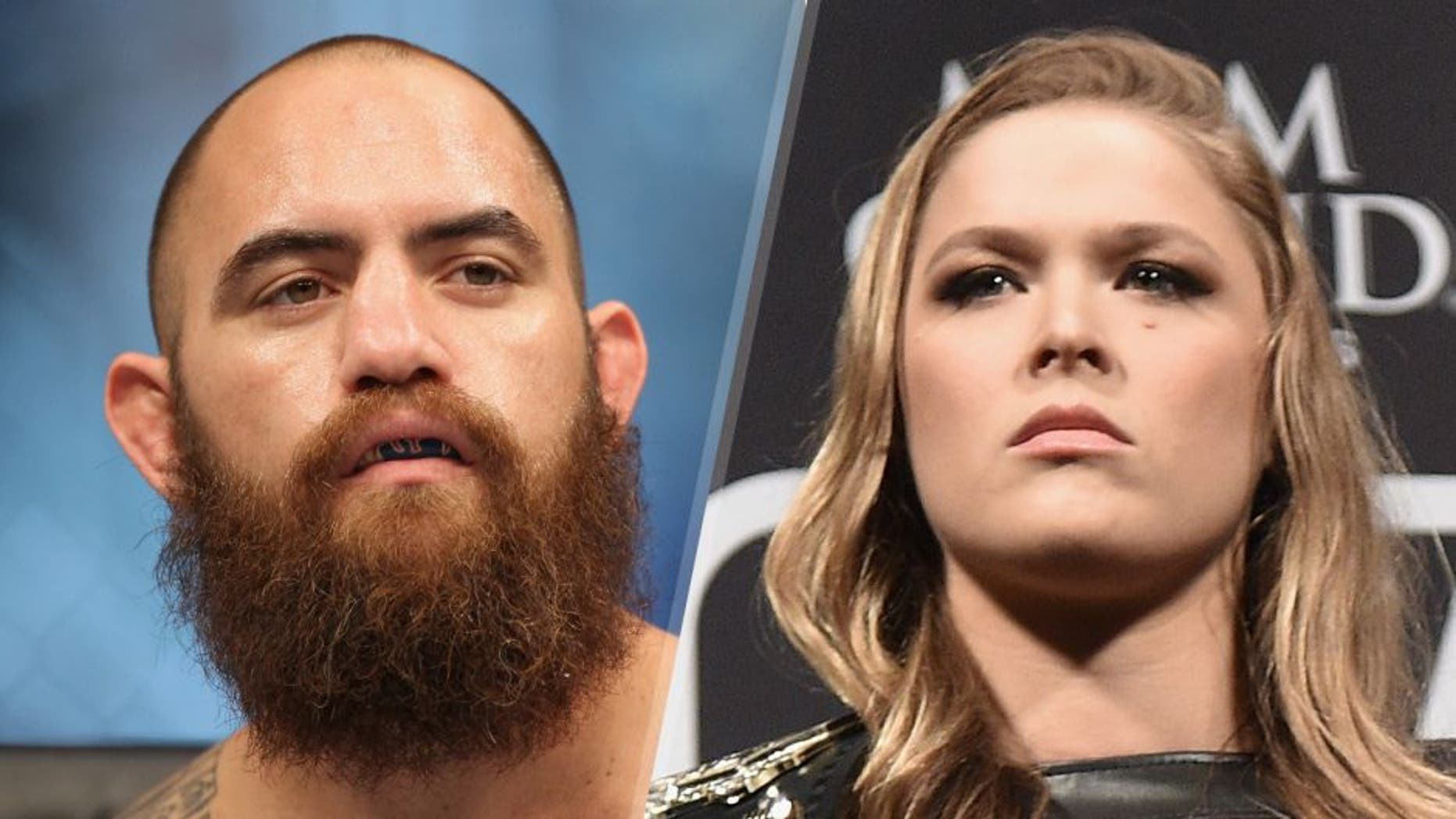 Travis Browne prepares to face Brendan Schaub in their heavyweight bout during the UFC 181 event inside the Mandalay Bay Events Center on December 6, 2014 in Las Vegas, Nevada. (Photo by Josh Hedges/Zuffa LLC/Zuffa LLC via Getty Images) UFC Women's Bantamweight Champion Ronda Rousey of the United States pose for the media during the 189 World Media Tour Launch press conference at Maracanazinho on March 20, 2015 in Rio de Janeiro, Brazil. (Photo by Buda Mendes/Zuffa LLC/Zuffa LLC via Getty Images)