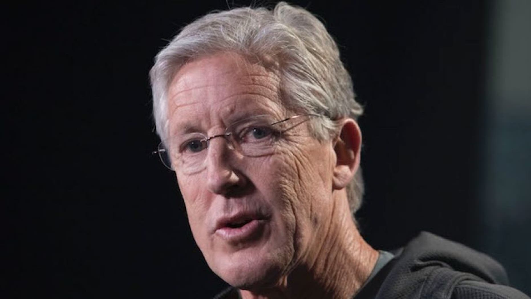 Feb 20, 2015; Indianapolis, IN, USA; Seattle Seahawks head coach Pete Carroll speaks to the media at the 2015 NFL Combine at Lucas Oil Stadium. Mandatory Credit: Trevor Ruszkowski-USA TODAY Sports