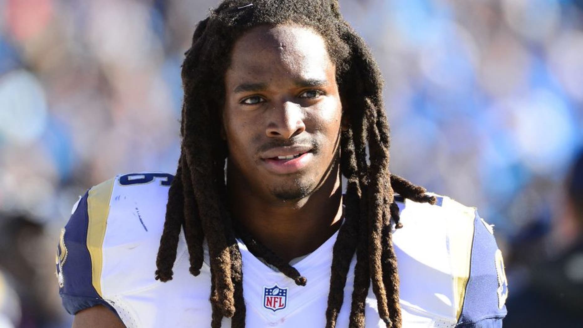 Oct 20, 2013; Charlotte, NC, USA; St. Louis Rams running back Daryl Richardson (26) on the sidelines in the third quarter. The Carolina Panthers defeated the St. Louis Rams 30-15 at Bank of America Stadium. Mandatory Credit: Bob Donnan-USA TODAY Sports