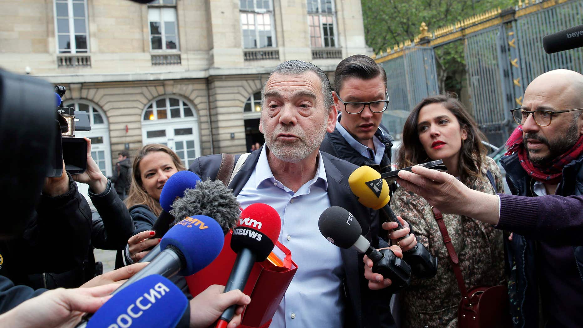 May 20, 2016: Frank Berton, lawyer of Paris attacks suspect Salah Abdeslam, addresses the media as he arrives at the Paris courthouse.