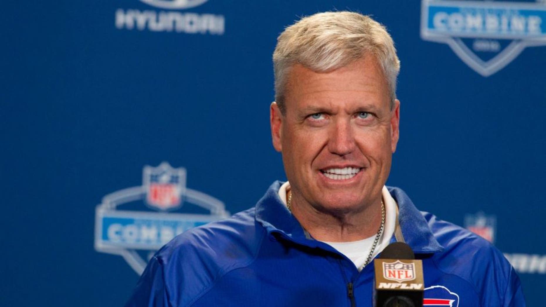 Feb 24, 2016; Indianapolis, IN, USA; Buffalo Bills head coach Rex Ryan speaks to the media during the 2016 NFL Scouting Combine at Lucas Oil Stadium. Mandatory Credit: Trevor Ruszkowski-USA TODAY Sports