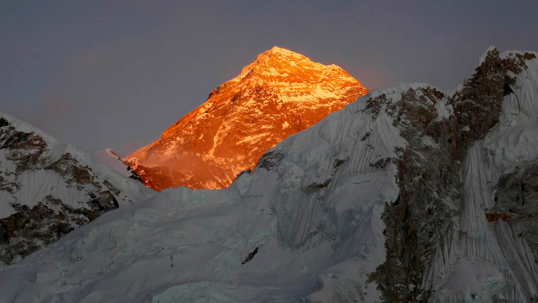FILE - In this Nov. 12, 2015, file photo, Mt. Everest is seen from the way to Kalapatthar in Nepal.