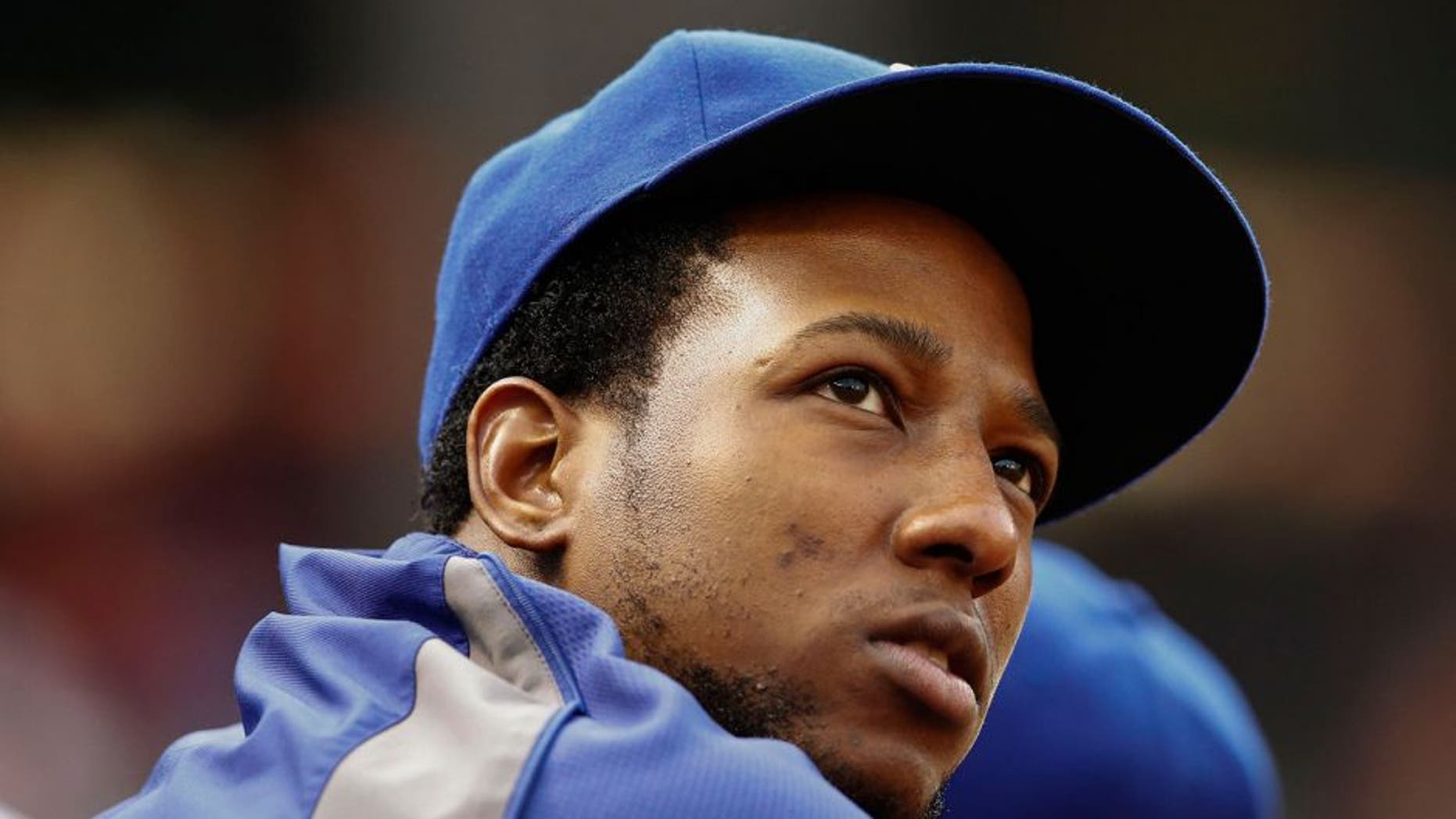 May 8, 2014; Arlington, TX, USA; Texas Rangers second baseman Jurickson Profar (13) looks on during the game against the Colorado Rockies at Globe Life Park in Arlington. Mandatory Credit: Kevin Jairaj-USA TODAY Sports