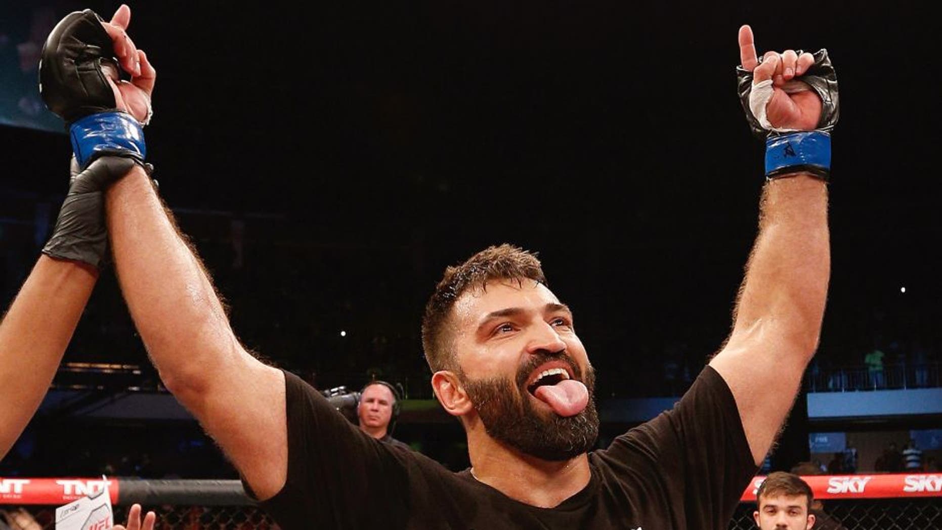BRASILIA, BRAZIL - SEPTEMBER 13: Andrei Arlovski of Belarus celebrates after his knockout victory over Antonio "Bigfoot" Silva of Brazil in their heavyweight bout during the UFC Fight Night event inside Nilson Nelson Gymnasium on September 13, 2014 in Brasilia, Brazil. (Photo by Josh Hedges/Zuffa LLC/Zuffa LLC via Getty Images)