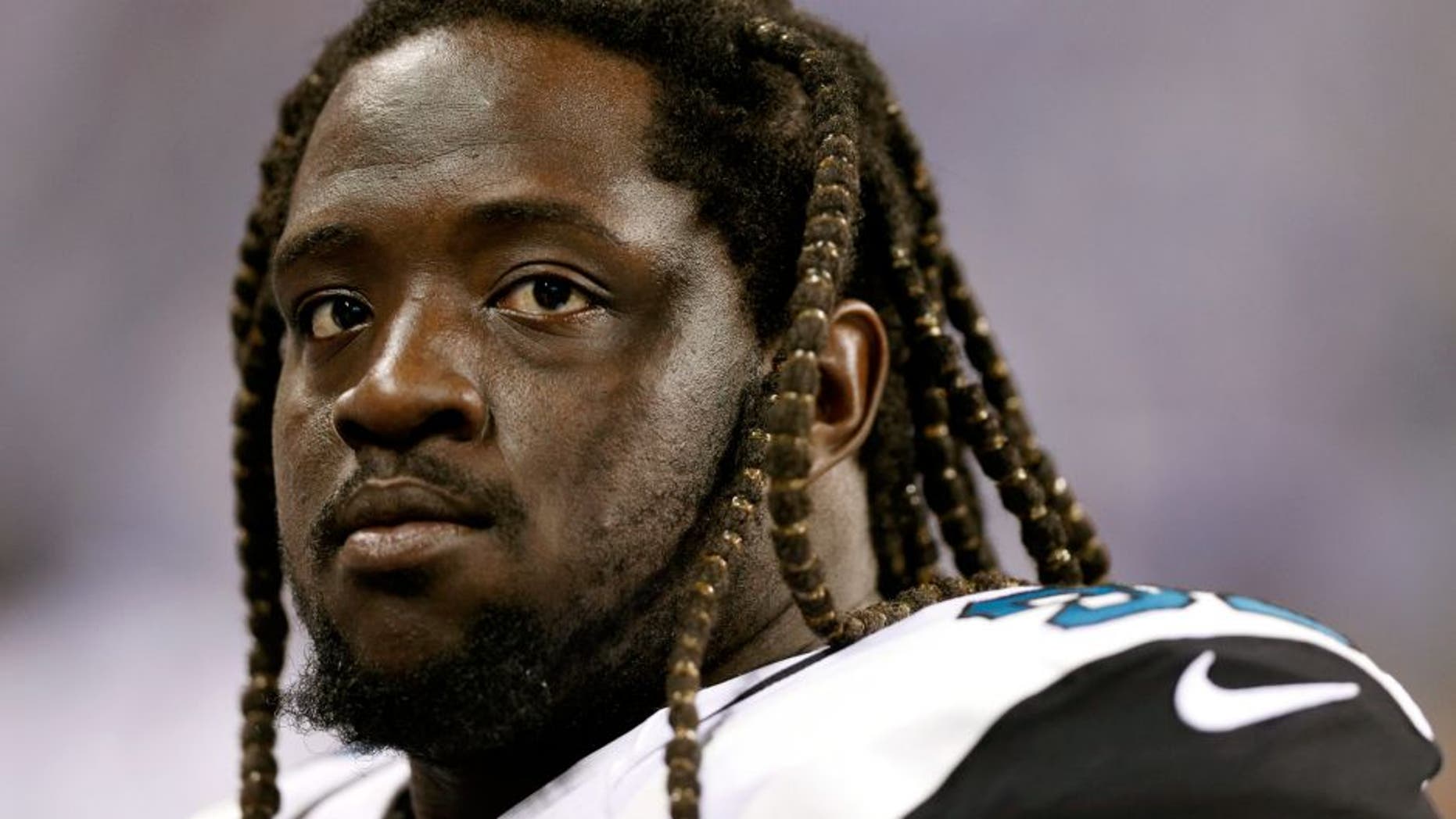 INDIANAPOLIS, IN - NOVEMBER 23: Sen'Derrick Marks #99 of the Jacksonville Jaguars looks on against the Indianapolis Colts during the game at Lucas Oil Stadium on November 23, 2014 in Indianapolis, Indiana. The Colts defeated the Jaguars 23-3. (Photo by Joe Robbins/Getty Images)