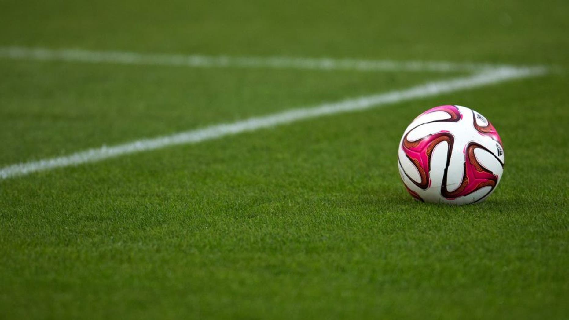 A ball is seen on the pitch prior to the French L1 football match Olympique de Marseille vs OGC Nice on August 29, 2014 at the Velodrome stadium in Marseille, southern France. AFP PHOTO / BERTRAND LANGLOIS (Photo credit should read BERTRAND LANGLOIS/AFP/Getty Images)