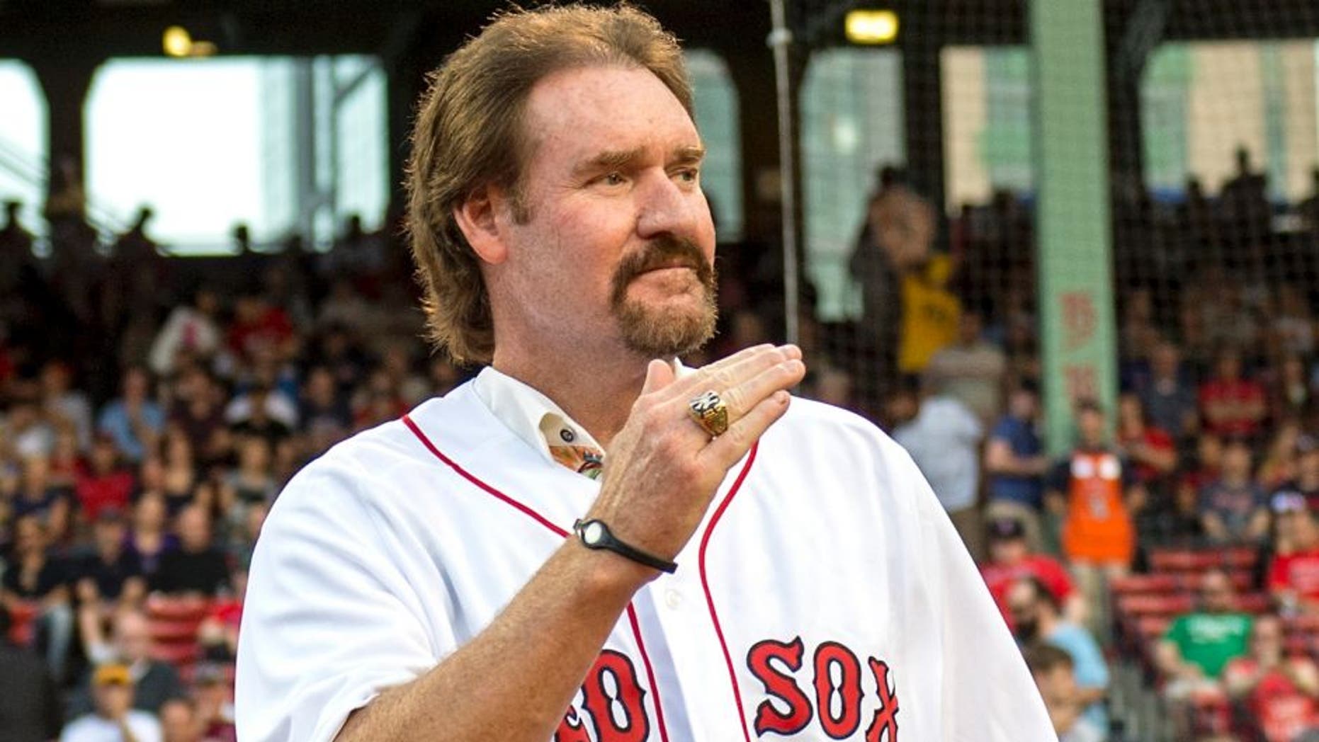 BOSTON, MA - MAY 25: Former Boston Red Sox player Wade Boggs is introduced during a 1986 20-year team reunion before a game between the Boston Red Sox and the Colorado Rockies on May 25, 2016 at Fenway Park in Boston, Massachusetts. (Photo by Billie Weiss/Boston Red Sox/Getty Images)