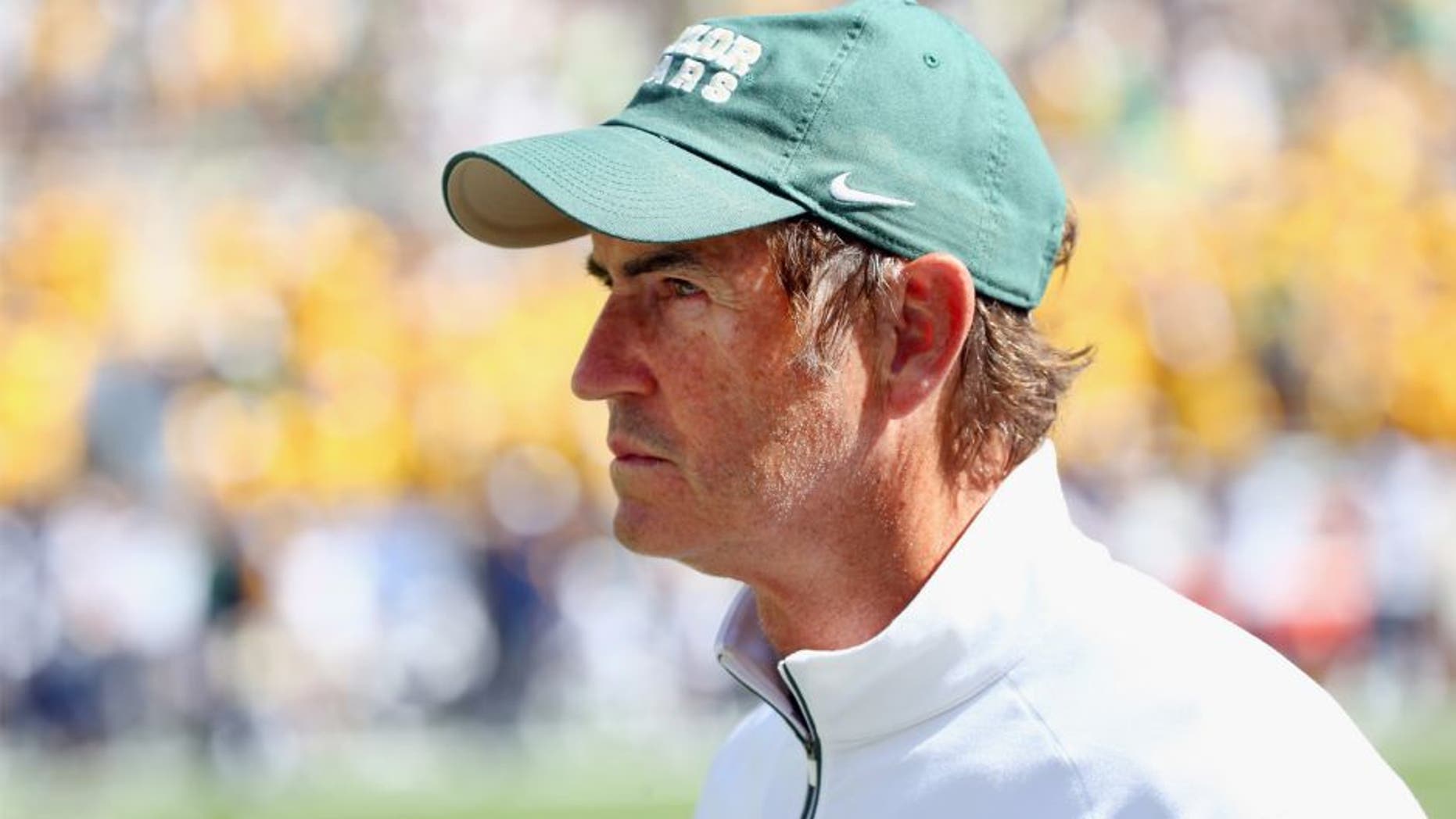 Head coach Art Briles of the Baylor Bears looks on as the Bears take on the West Virginia Mountaineers in the second half at McLane Stadium on October 17, 2015 in Waco, Texas. (Photo by Tom Pennington/Getty Images)