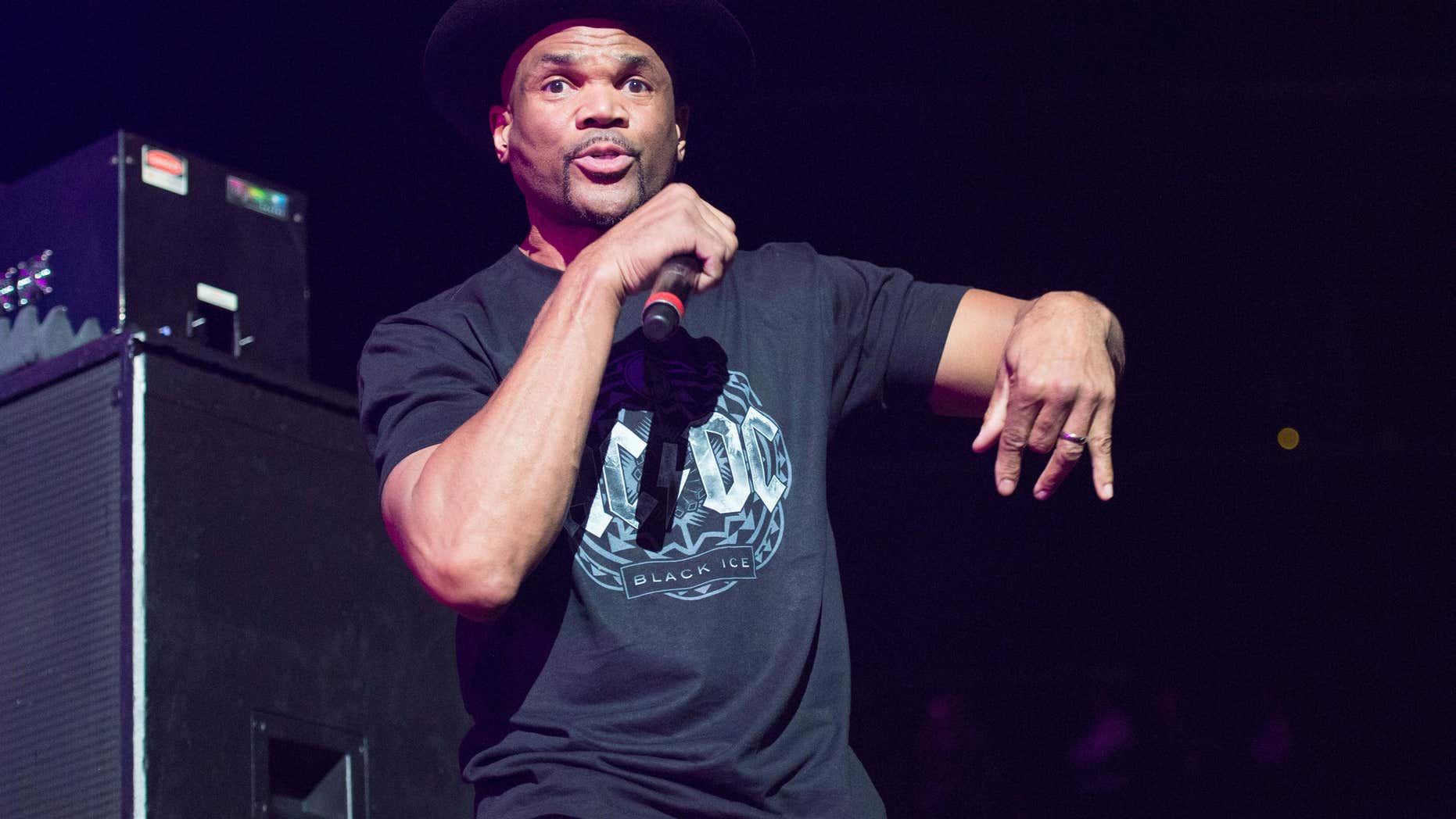 FILE - In this Dec. 9, 2014 file photo, Darryl McDaniels of Run DMC performs at Christmas in Brooklyn in New York.