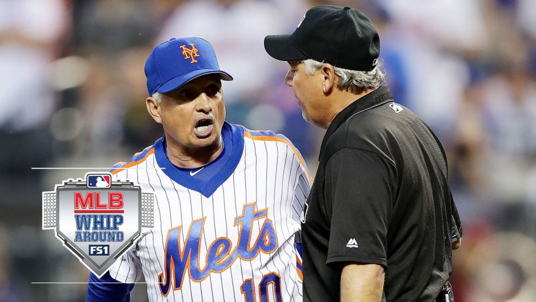 NEW YORK, NY - MAY 28: Manager Terry Collins #10 of the New York Mets argues with officials after Noah Syndergaard of the Mets is thrown out of the game for brushing back Chase Utley of the Los Angeles Dodgers in the third inning at Citi Field on May 28, 2016 in the Flushing neighborhood of the Queens borough of New York City.The New York Mets are honoring the 30th anniversary of the 1986 championship season. (Photo by Elsa/Getty Images)