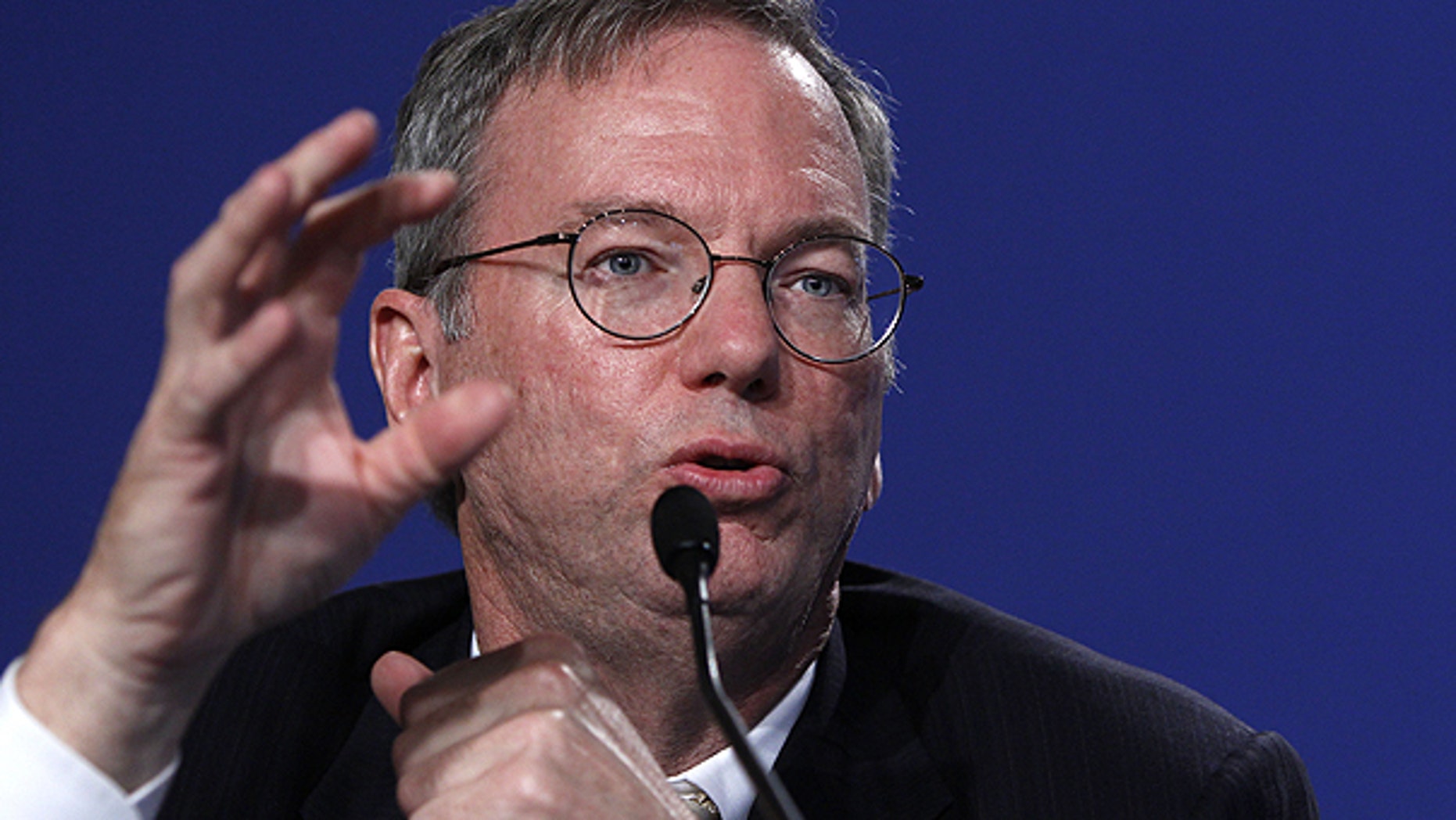 May 27: Eric Schmidt of Google gestures during a press conference that took place at the G8 summit in Deauville, France.