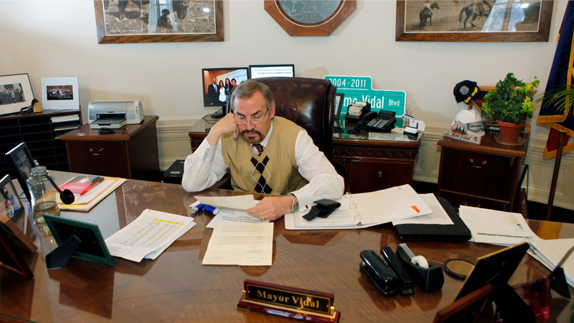 This photo taken on Tuesday, Feb. 1, 2011 shows Mayor Guillermo "Bill" Vidal at work in his office in Denver. (AP Photo/Ed Andrieski)