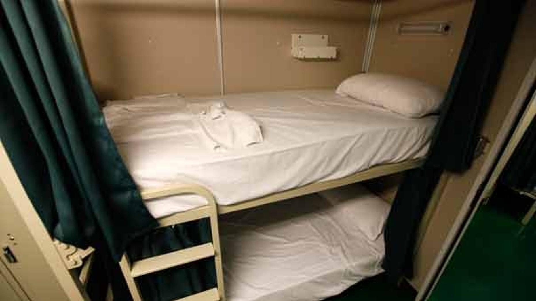 June 1: Bunks inside a floating hotel dispatched by BP to the Gulf Coast to house cleanup workers managing the oil spill.