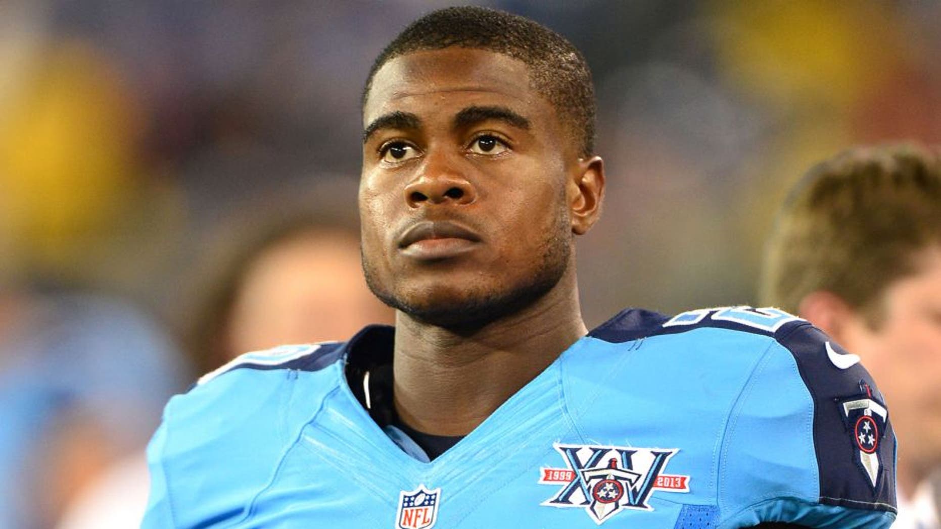 Aug 24, 2013; Nashville, TN, USA; Tennessee Titans cornerback Blidi Wreh-Wilson (29) walks in the Titans bench area in a game against the Atlanta Falcons during the second half at LP Field. The Titans beat the Falcons 27-16. Mandatory Credit: Don McPeak-USA TODAY Sports