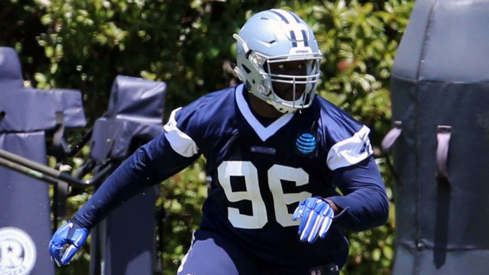 May 6, 2016; Irving, TX, USA; Dallas Cowboys defensive tackle Maliek Collins (96) runs drills during rookie minicamp at Dallas Cowboys headquarters at Valley Ranch. Mandatory Credit: Matthew Emmons-USA TODAY Sports