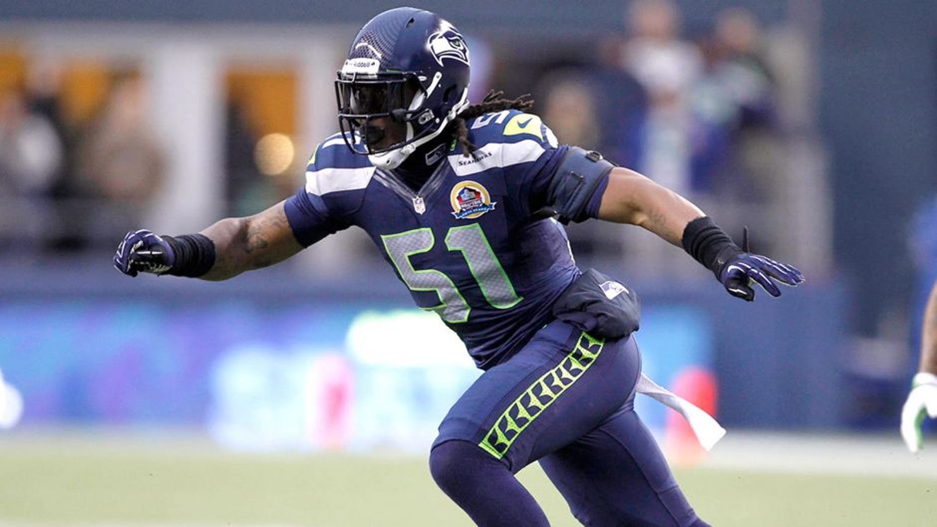 Dec 9, 2012, Seattle, WA, USA; Seattle Seahawks defensive end Bruce Irvin (51) defends against the Arizona Cardinals during the third quarter at CenturyLink Field. Seattle defeated Arizona, 58-0. Mandatory Credit: Joe Nicholson-USA TODAY Sports